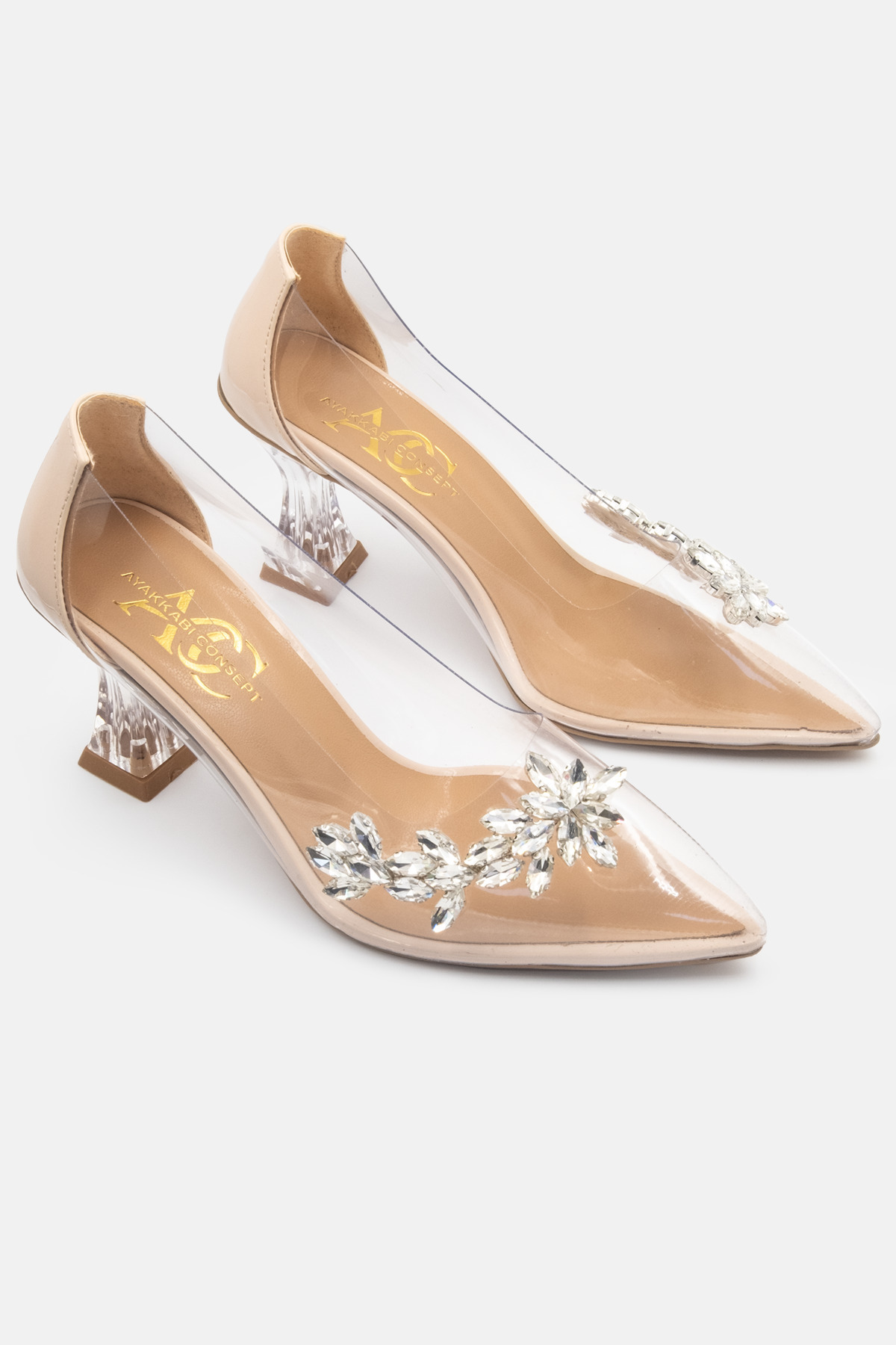 CARLA BELLA Şeffaf 7 Cm Topuklu Taşlı Abiye Ten Kadın Ayakkabı Sirius görsel 2
