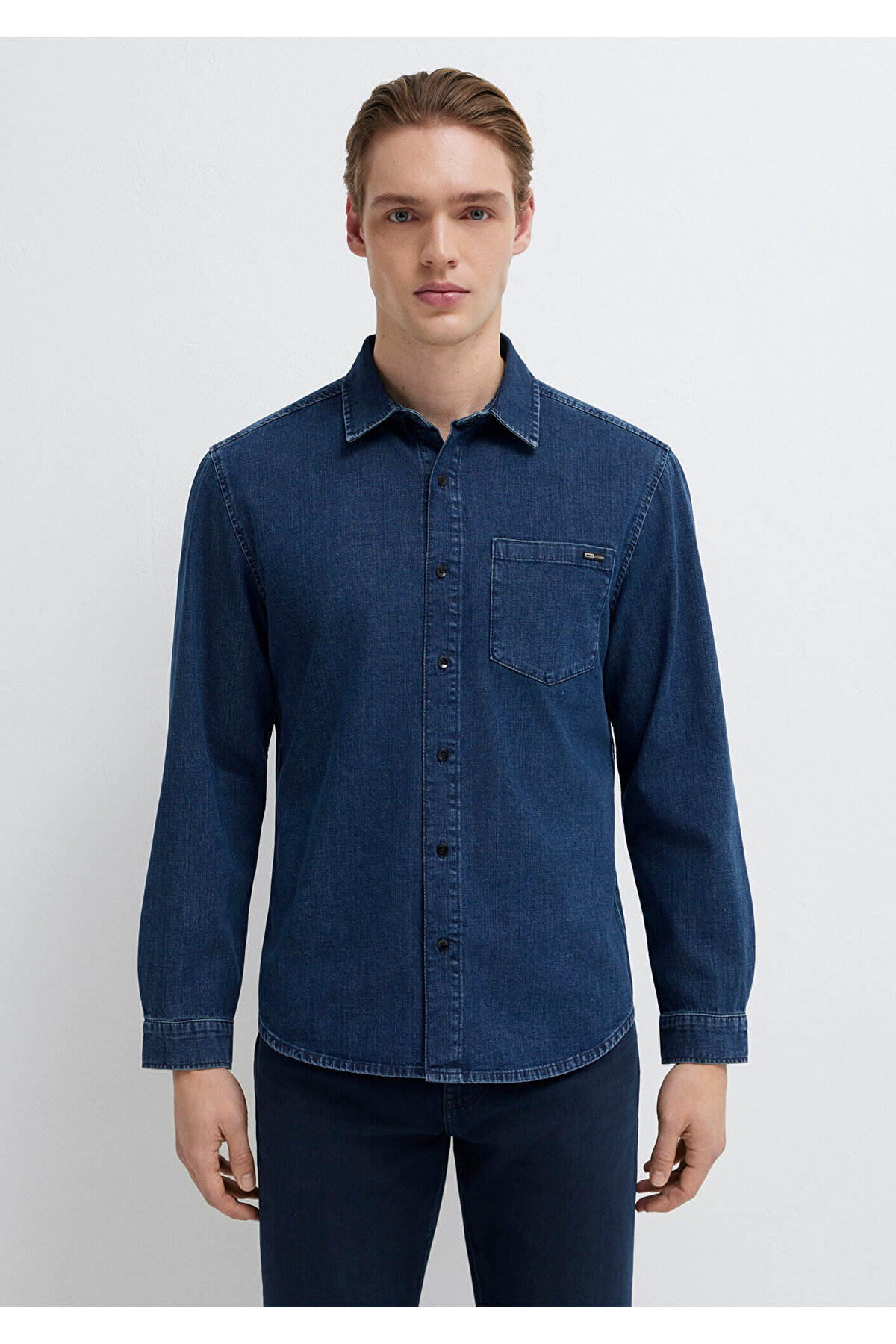 Mavi  Eric Edition Puslu İndigo Mavisi Jean Gömlek Regular Fit / Normal Kesim 0211504-91348 - Görsel 4
