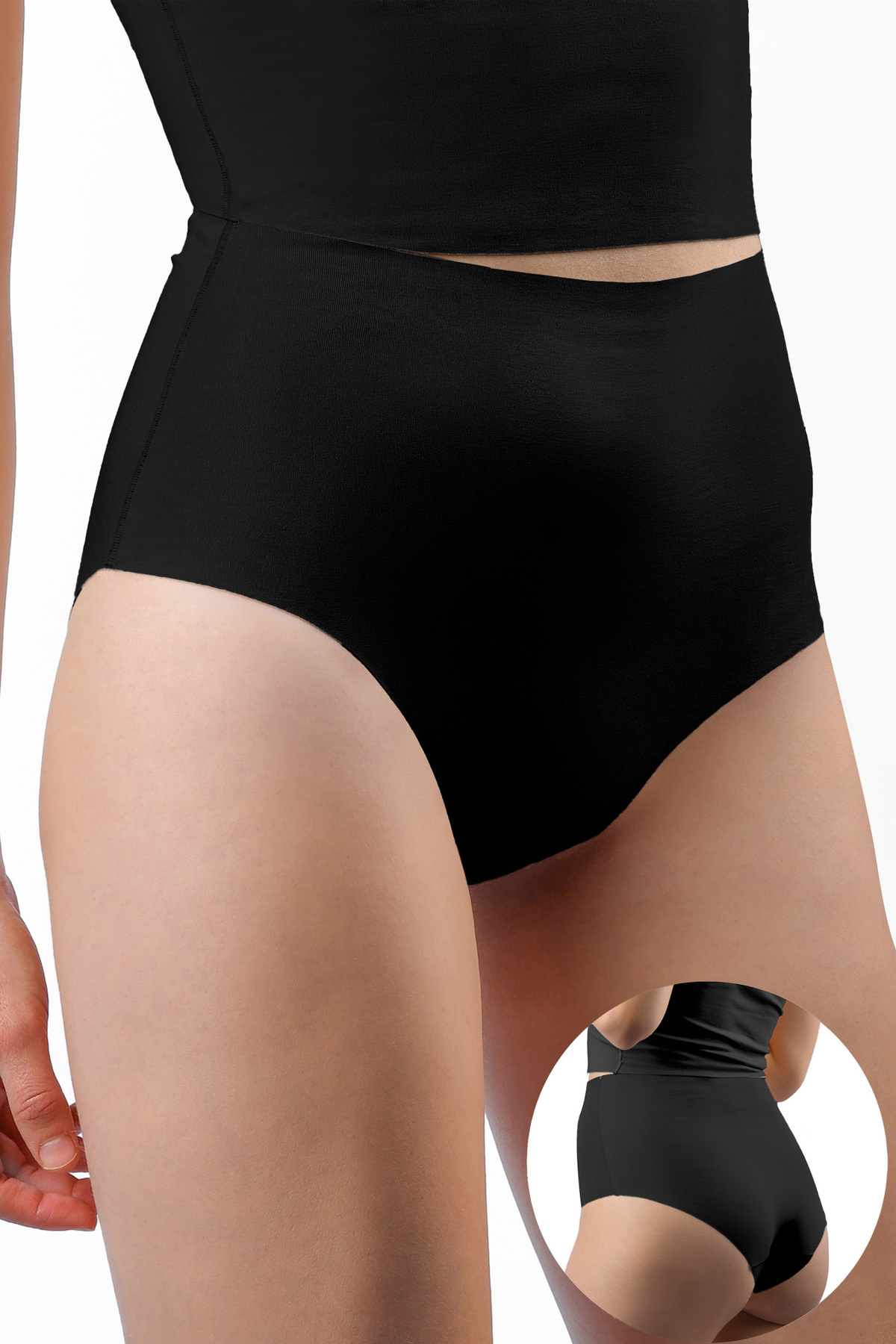 Pima Cotton Seamless High Waist Panties Black