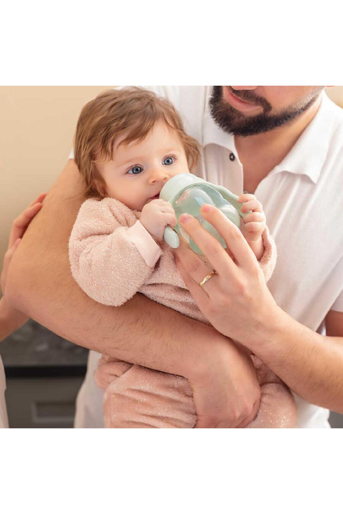 Mamajoo Silver Biberon 150 ml & Kulplu Eğitici Bardak 270 ml / Powder Green fotoğrafı 3 (önizleme)