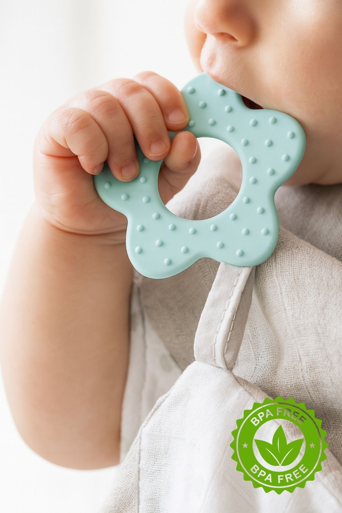 Bebekevi Diş Kaşıyıcılı %100 Pamuk Müslin Uyku Arkadaşı Mint Yeşili fotoğrafı 2 (önizleme)