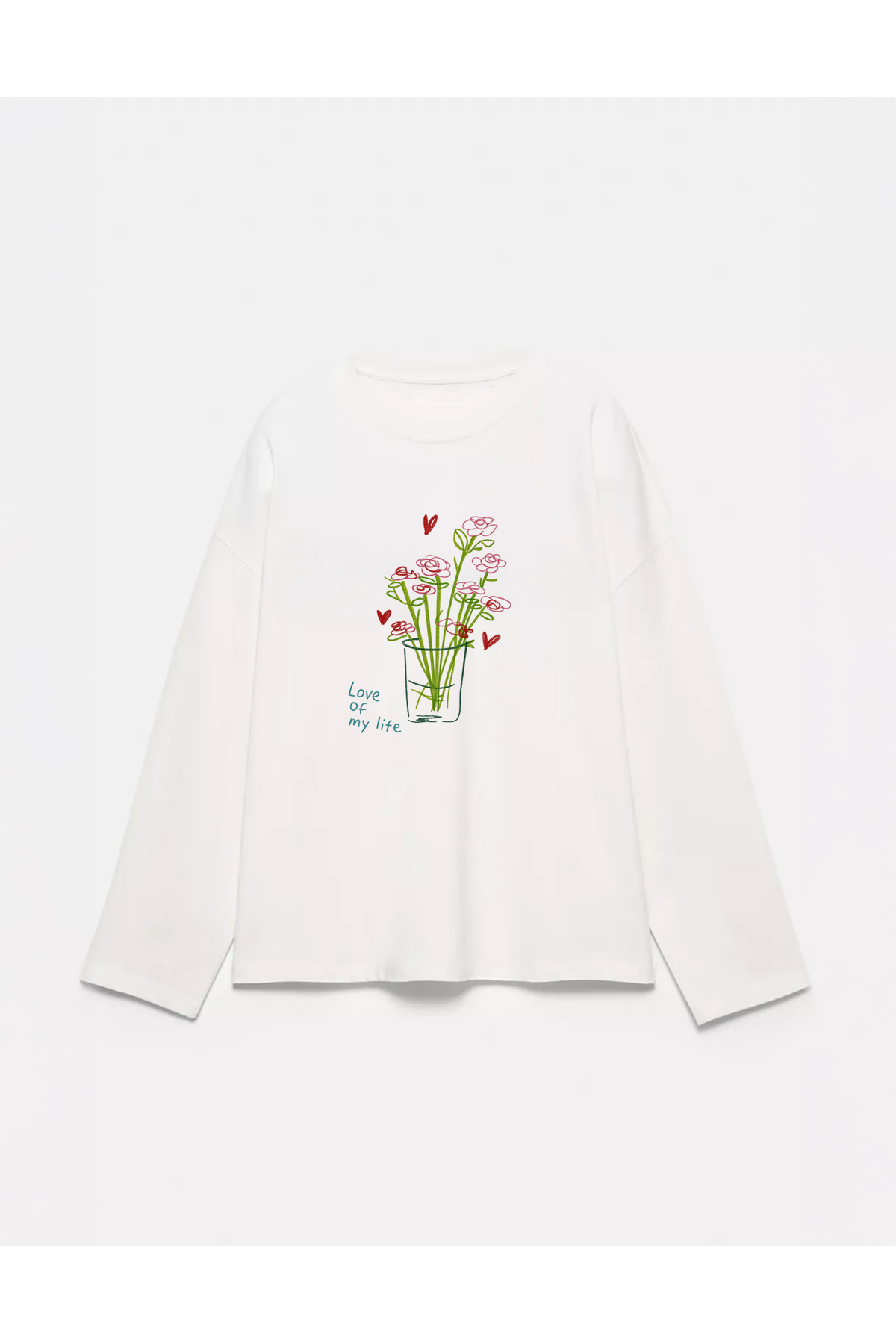 Disante  %100 Pamuk Oversize Fit Love of my life Baskılı - Bisiklet Yaka Uzun Kollu T-shirt