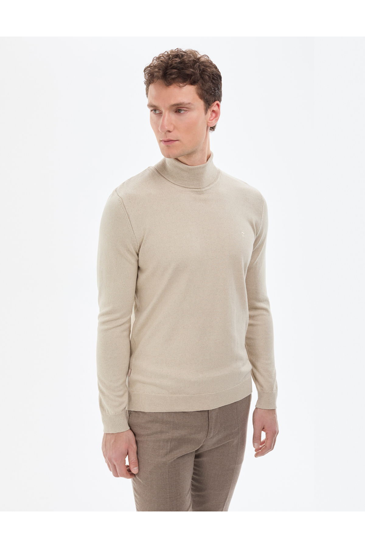 Pierre Cardin  Kum Melanj Slim Fit Balıkçı Yaka Basic Triko Kazak 50314202-VR123 - Görsel 4