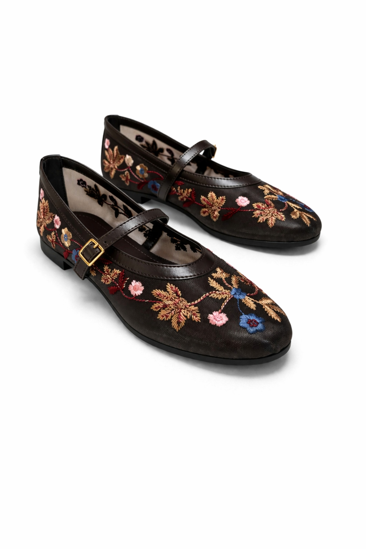 Women's Coffee Flower Embroidered Mary Jane Flat Casual Casual Flat Shoes