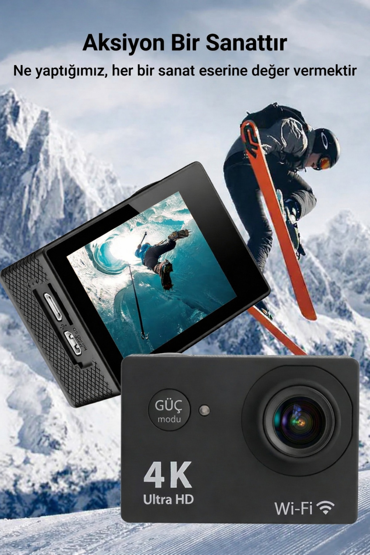 4K Ultra HD Su Geçirmez Aksiyon Kamerası - 1080P 30FPS Wi-Fi Destekli Kask ve Bisiklet Kamerası