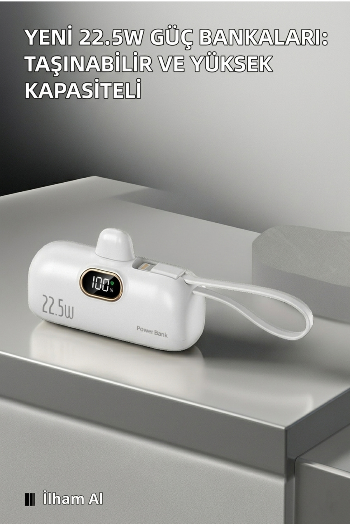 1500mAh Mini Powerbank - Taşınabilir Acil Durum Şarj Cihazı iPhone Lightning ve Type-C Uyumlu