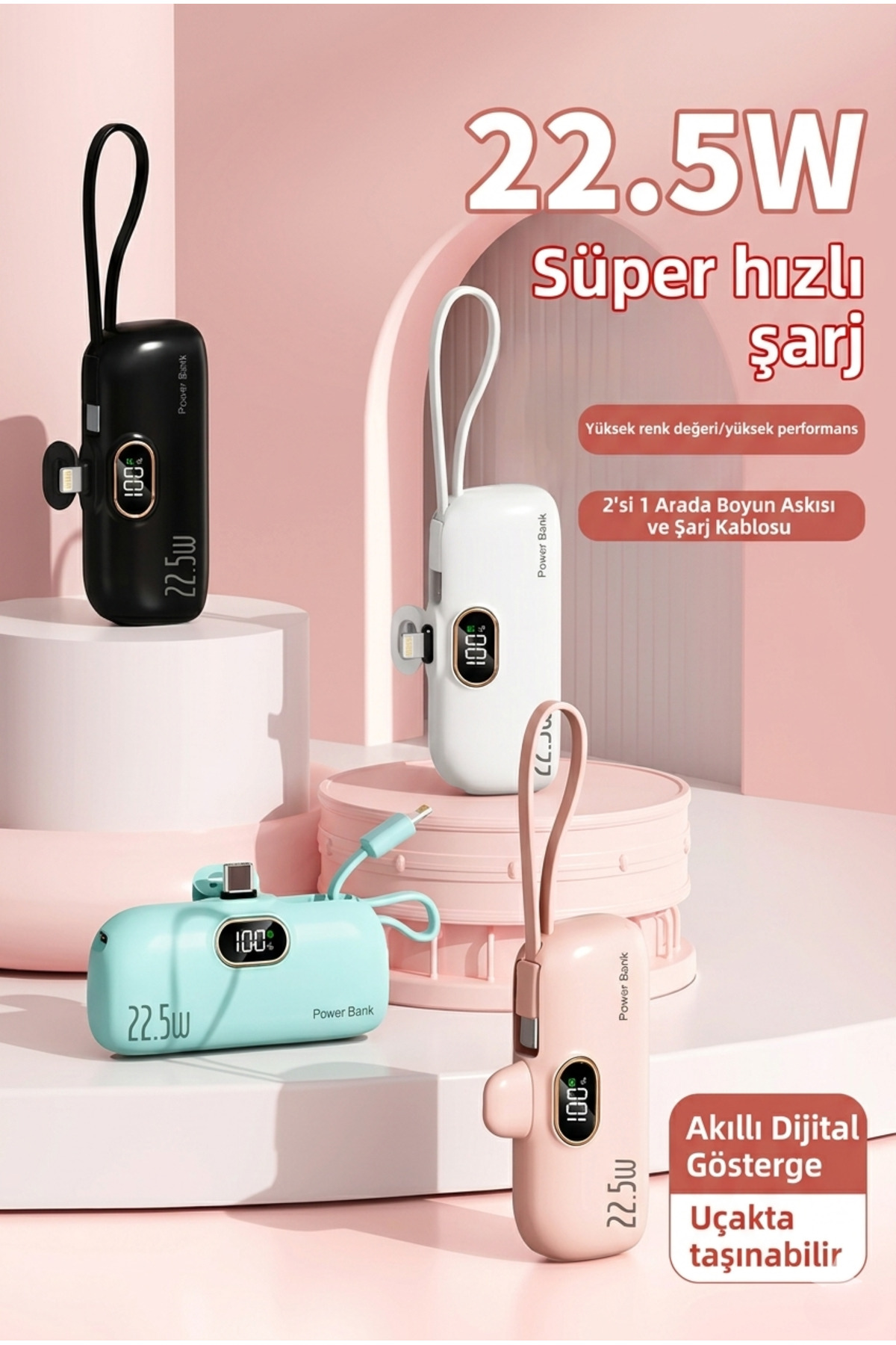 1500mAh Mini Powerbank - Taşınabilir Acil Durum Şarj Cihazı iPhone Lightning ve Type-C Uyumlu