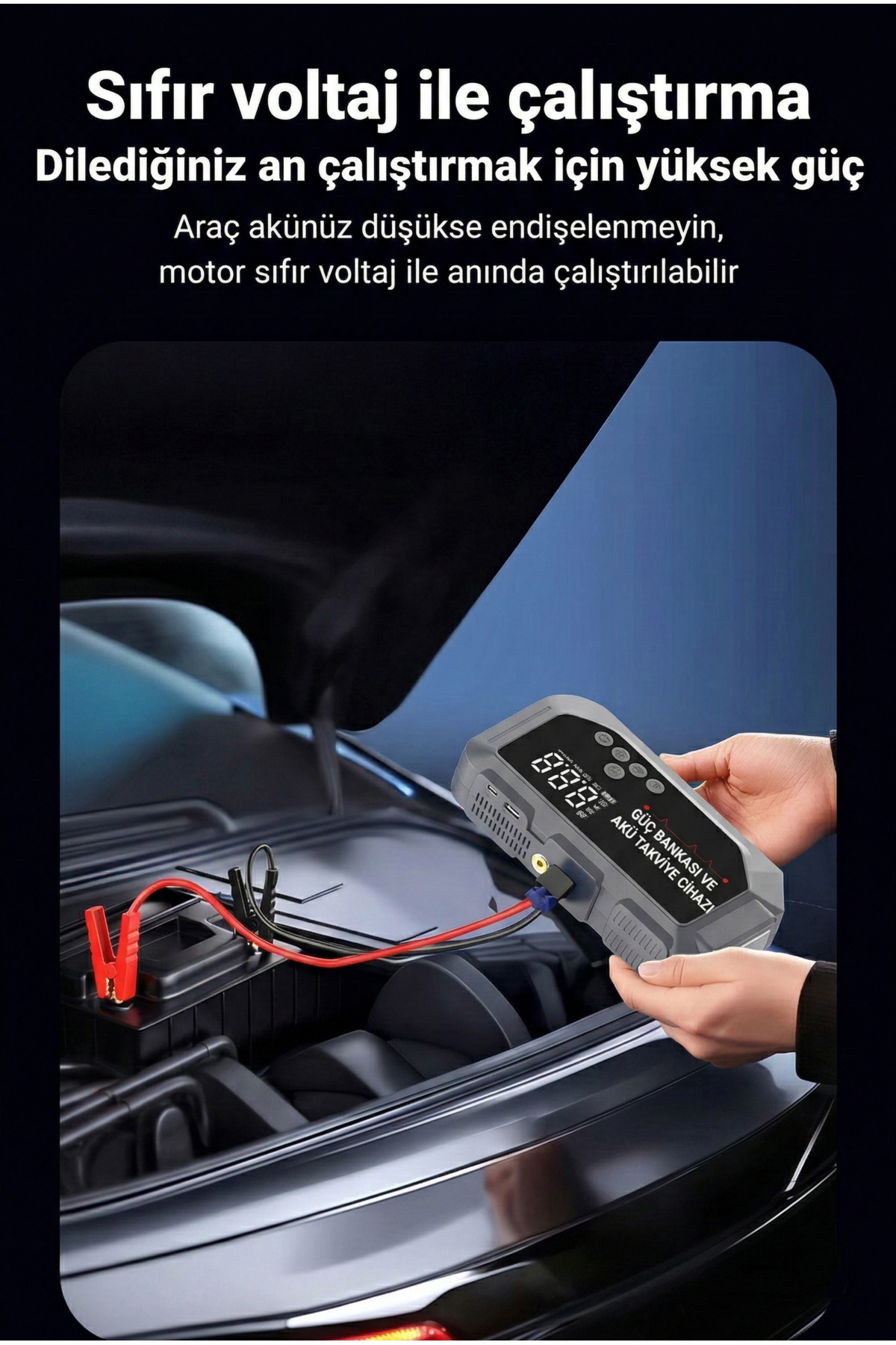 1200 Amper 12V Taşınabilir Akü Takviye Cihazı ve Kompresör - USB Girişli, Fenerli ve Pusulalı