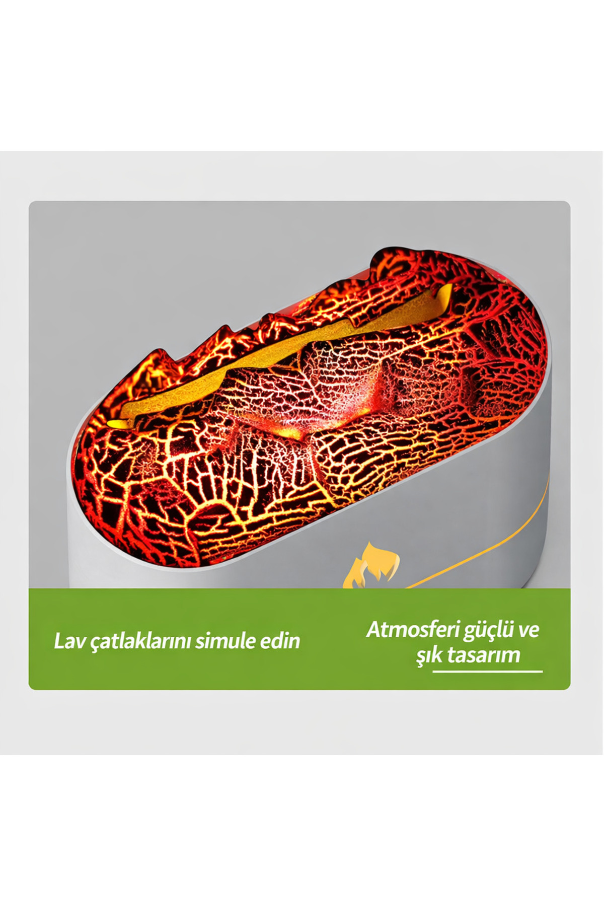 Alev Efektli Volkan Aromaterapi Difüzörü – Ultrasonik Hava Nemlendirici, LED Lava Efekti