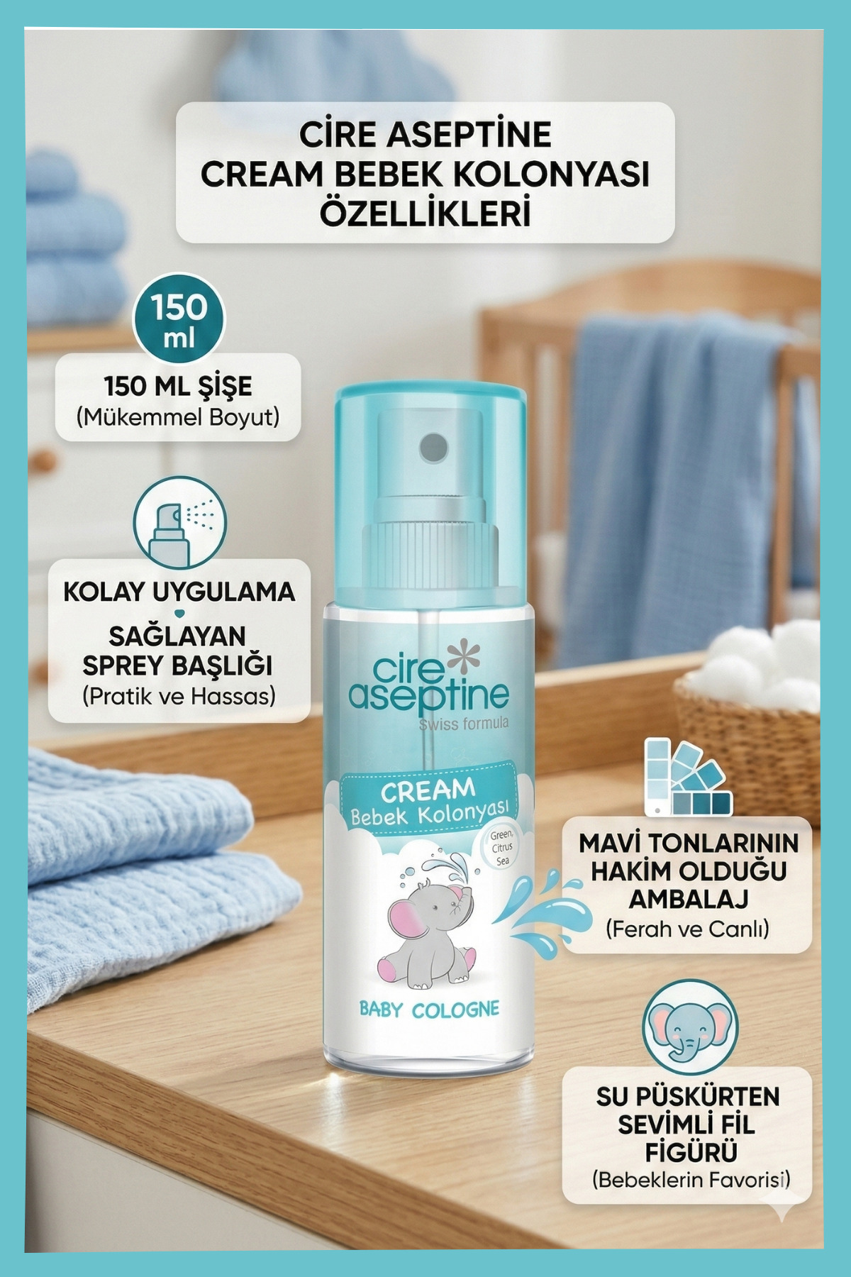 Cire Aseptine Bebek Kolonyası Cream 150 ml fotoğrafı 2 (önizleme)
