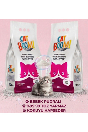 Cat Boom Bebek Pudrası Kokulu Ince Tane Topaklanan Kedi Kumu 10 Lt X 2 Adet
