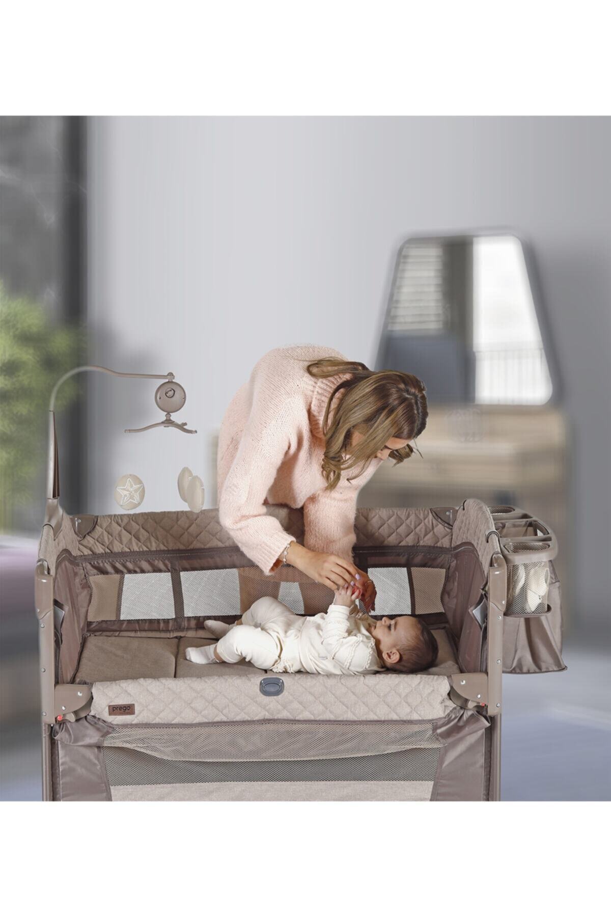 Prego 8023 Miami 70x110 Anne Yanı Beşik Oyun Parkı Yatak fotoğrafı 4 (önizleme)