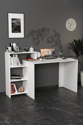 Moonlife Mobilya Ahsen Kitaplıklı Çalışma Masası Beyaz