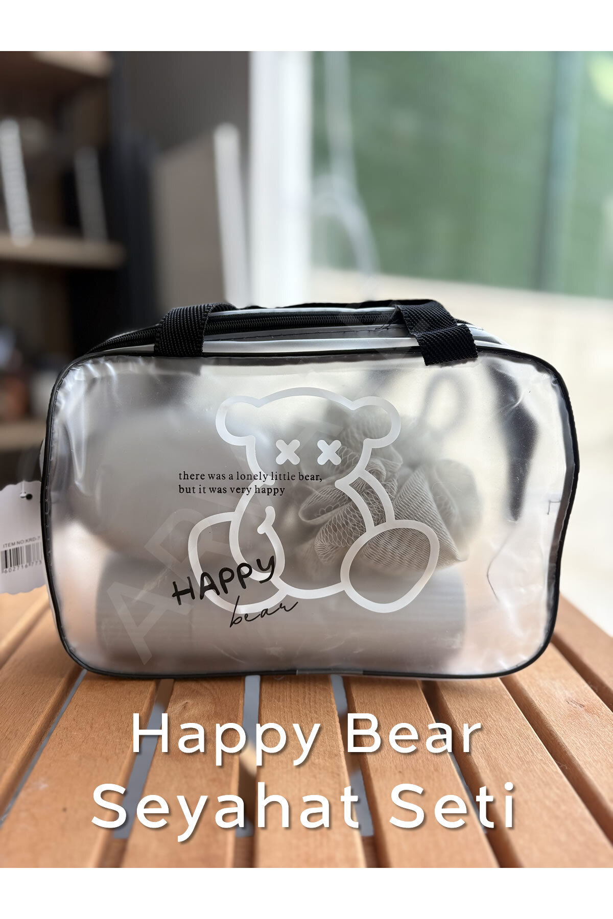 ARVALE HAPPY BEAR Seyahat Seti | Şeffaf Organizer Çanta ile Duş Lifi, Sabunluk, Tarak