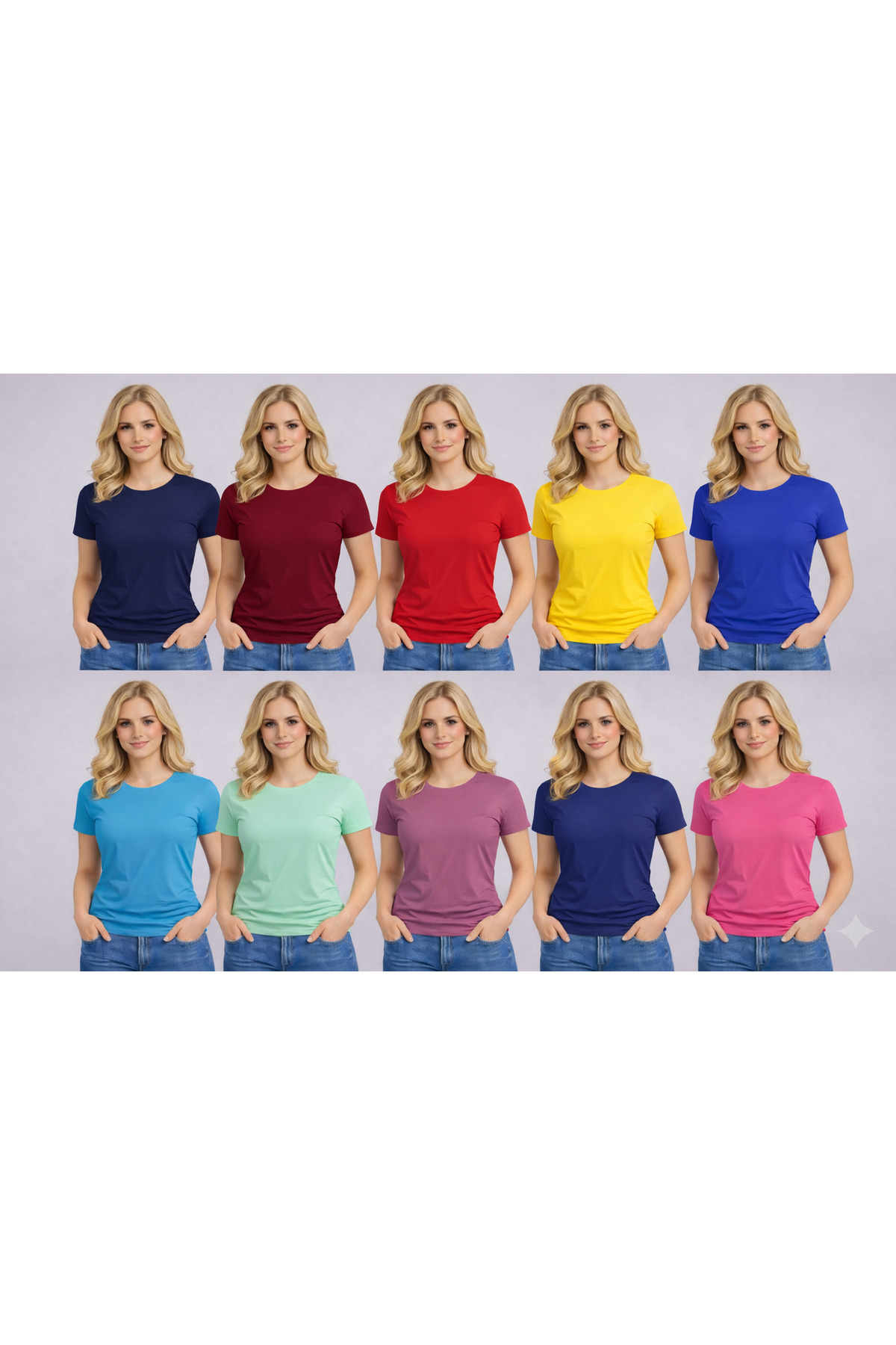 shidumanlar  10lu set kadın bisiklet yaka basic düz tişört pamuklu ligralı kaliteli oversize t-shirt