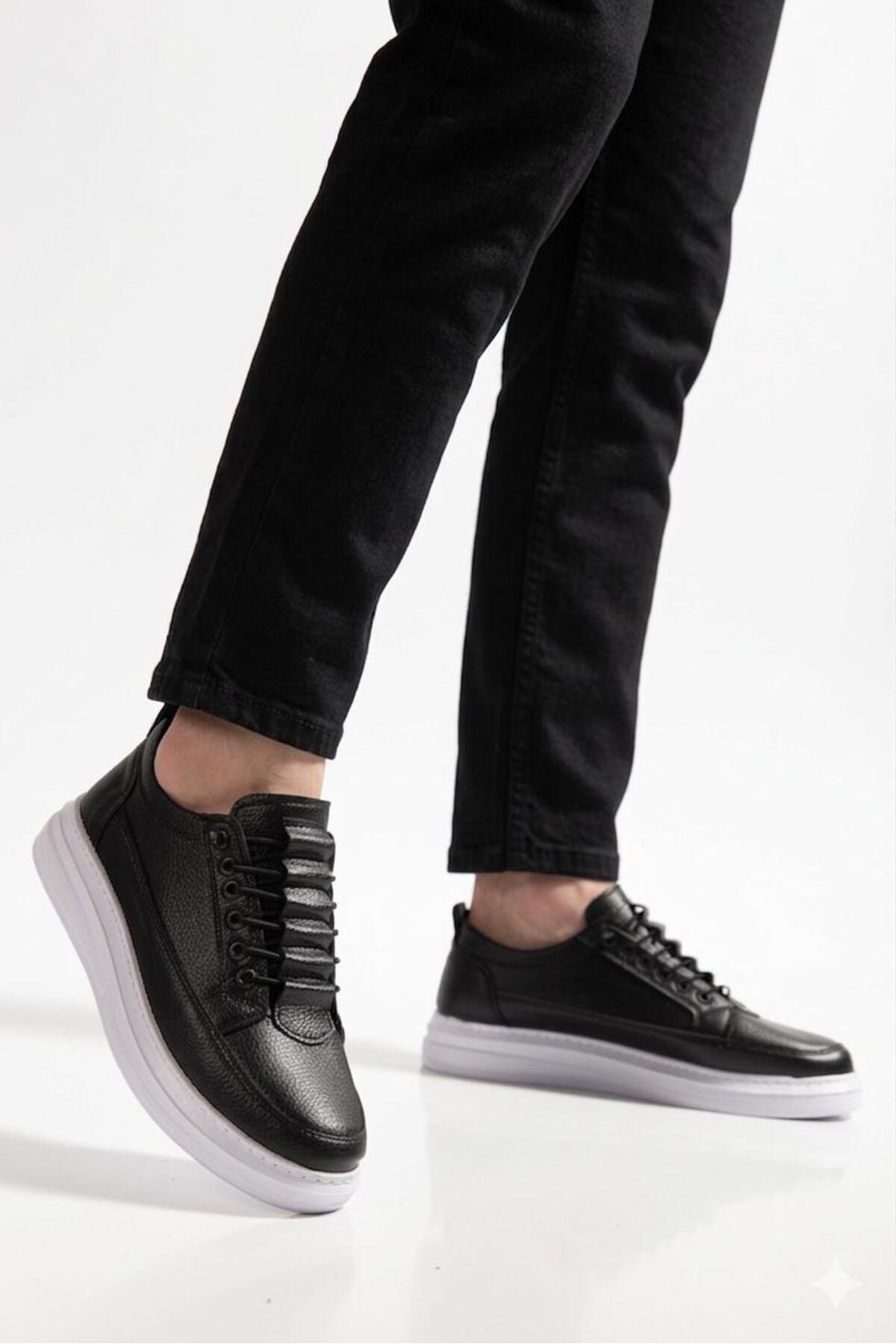 MY GROSS SHOES Erkek Siyah Günlük Ortopedik Taban Rahat Esnek Lastikli Garantili Ayakkabı görsel 8