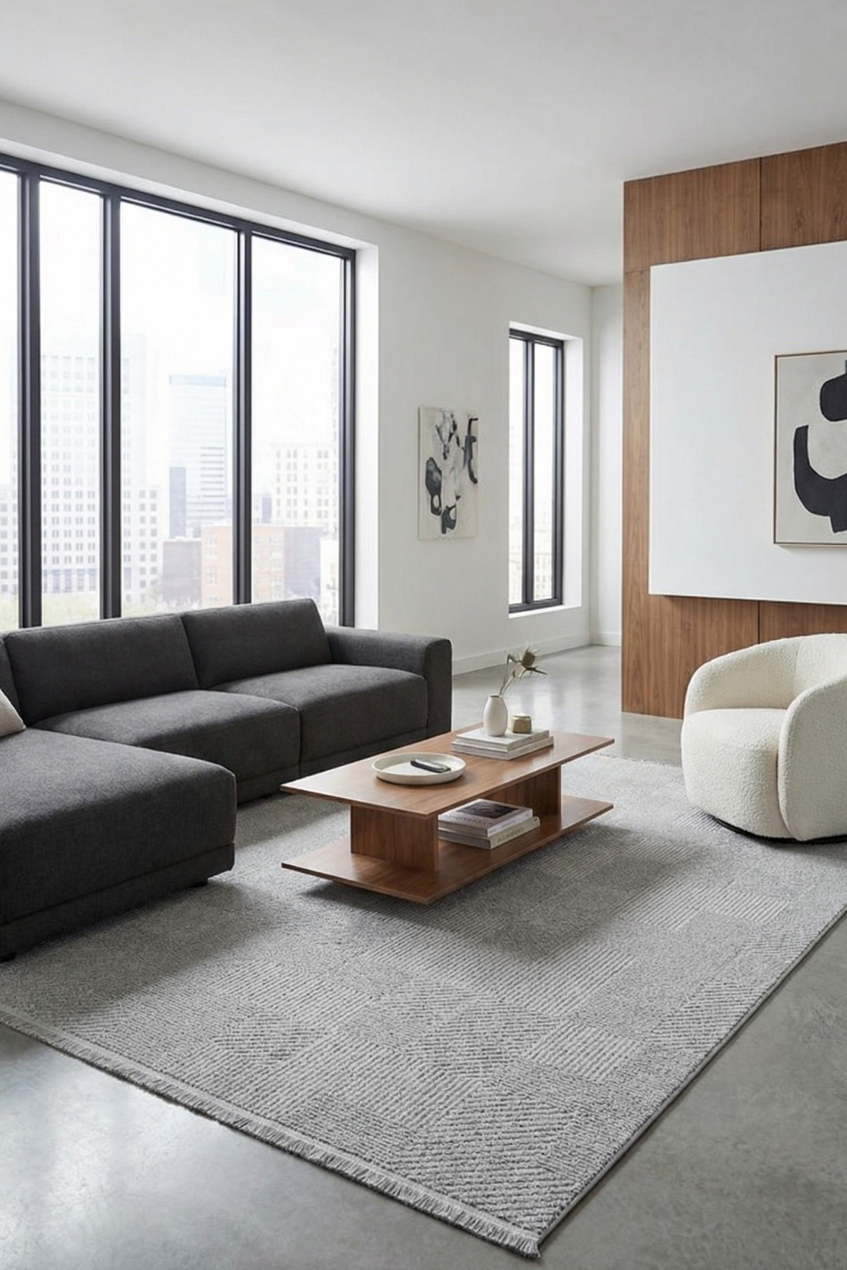 Orjin Premium Grey Carpet-Living Room -Living Room–Special Size-Soft- Dustproof -Robot Vacuum Cleaner-Modern