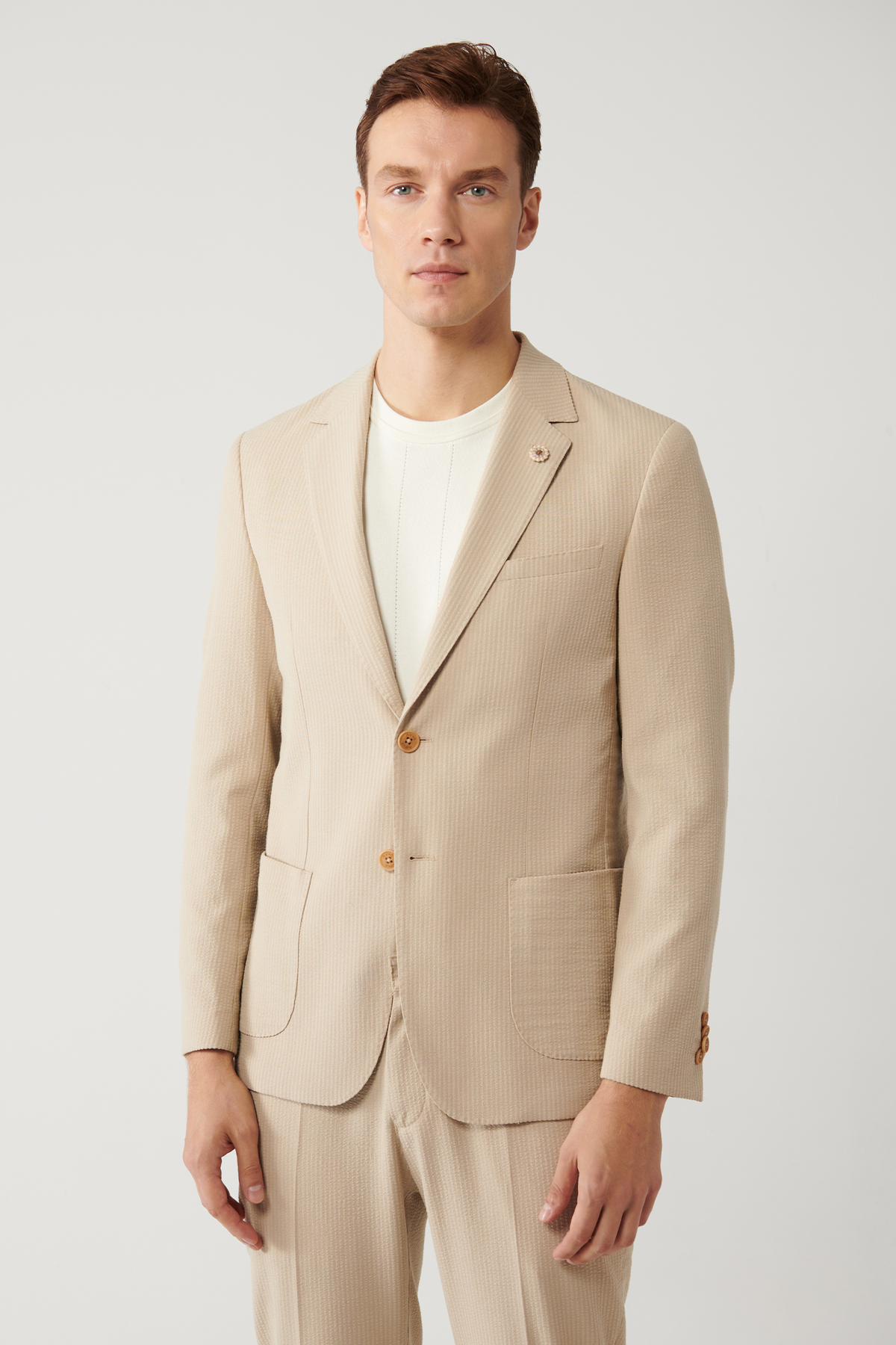 Avva  Erkek Bej Yırtmaçlı Astarsız Esnek Kumaş Comfort Slim Fit Comfort Slim Fit Ceket A41Y4000 - Görsel 3