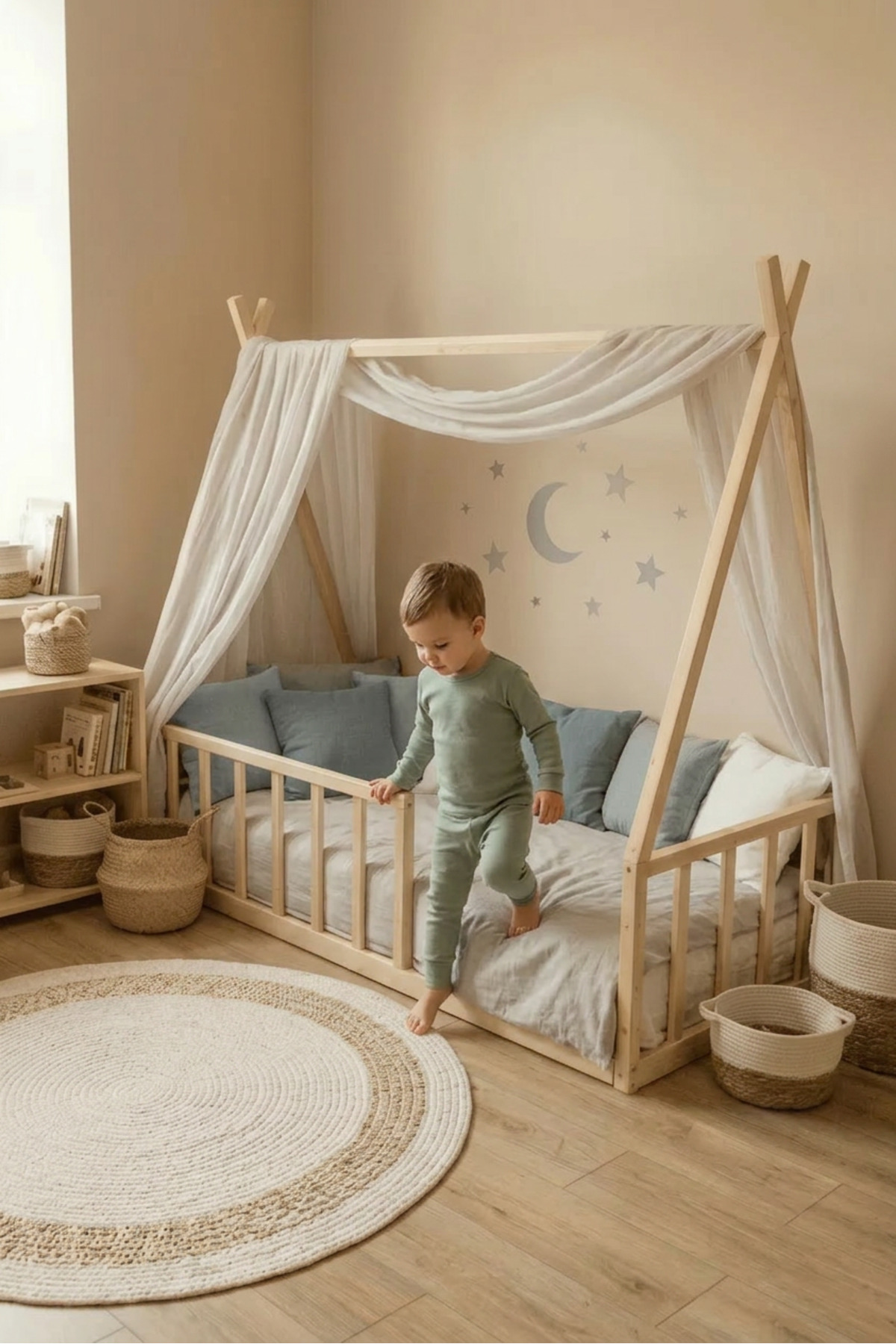 Loolpi Home Sky Ayaksız Montessori Bebek ve Çocuk Karyolası Unisex Doğal Ahşap Yatak fotoğrafı 3 (önizleme)