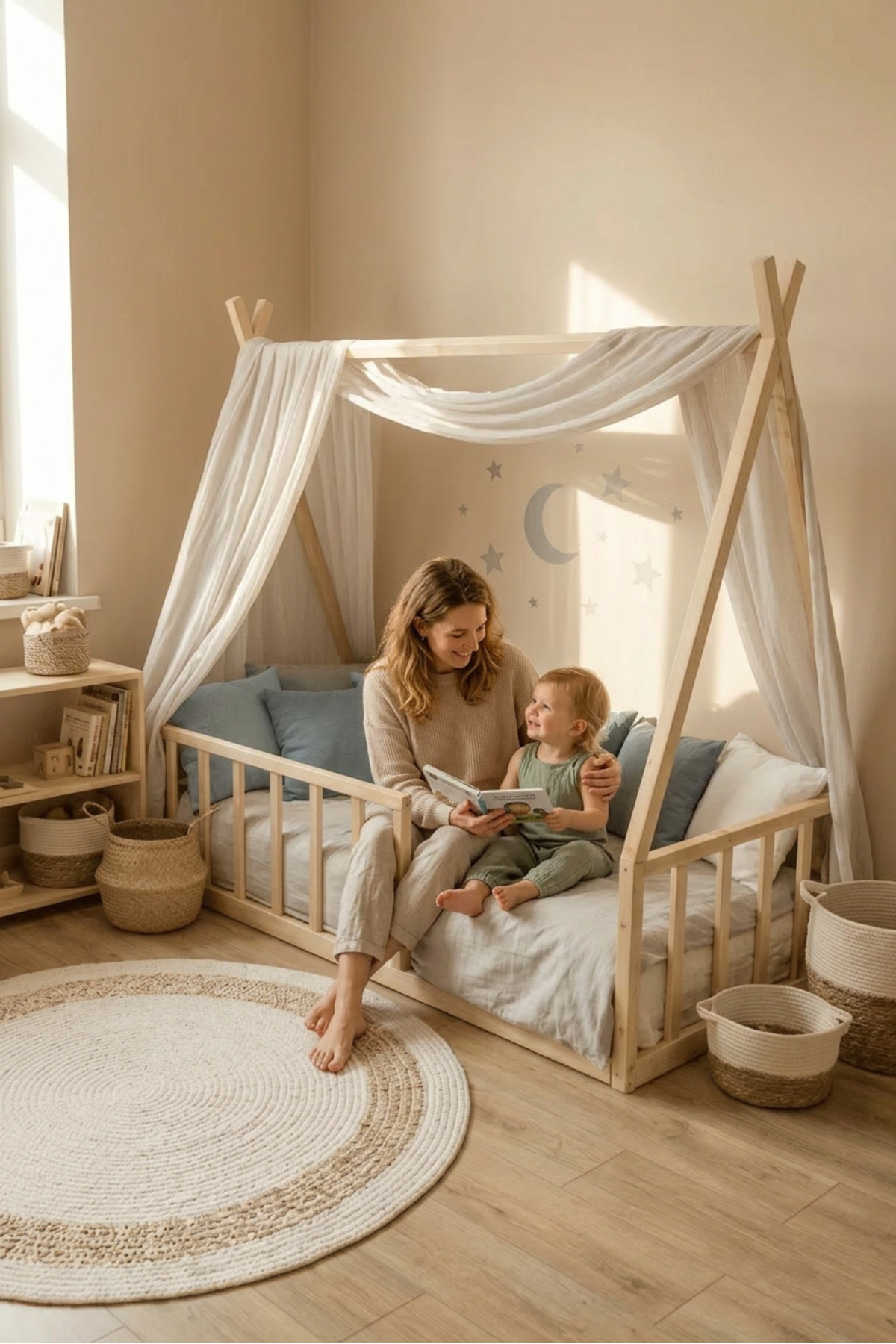 Loolpi Home Sky Ayaksız Montessori Bebek ve Çocuk Karyolası Unisex Doğal Ahşap Yatak fotoğrafı 2 (önizleme)