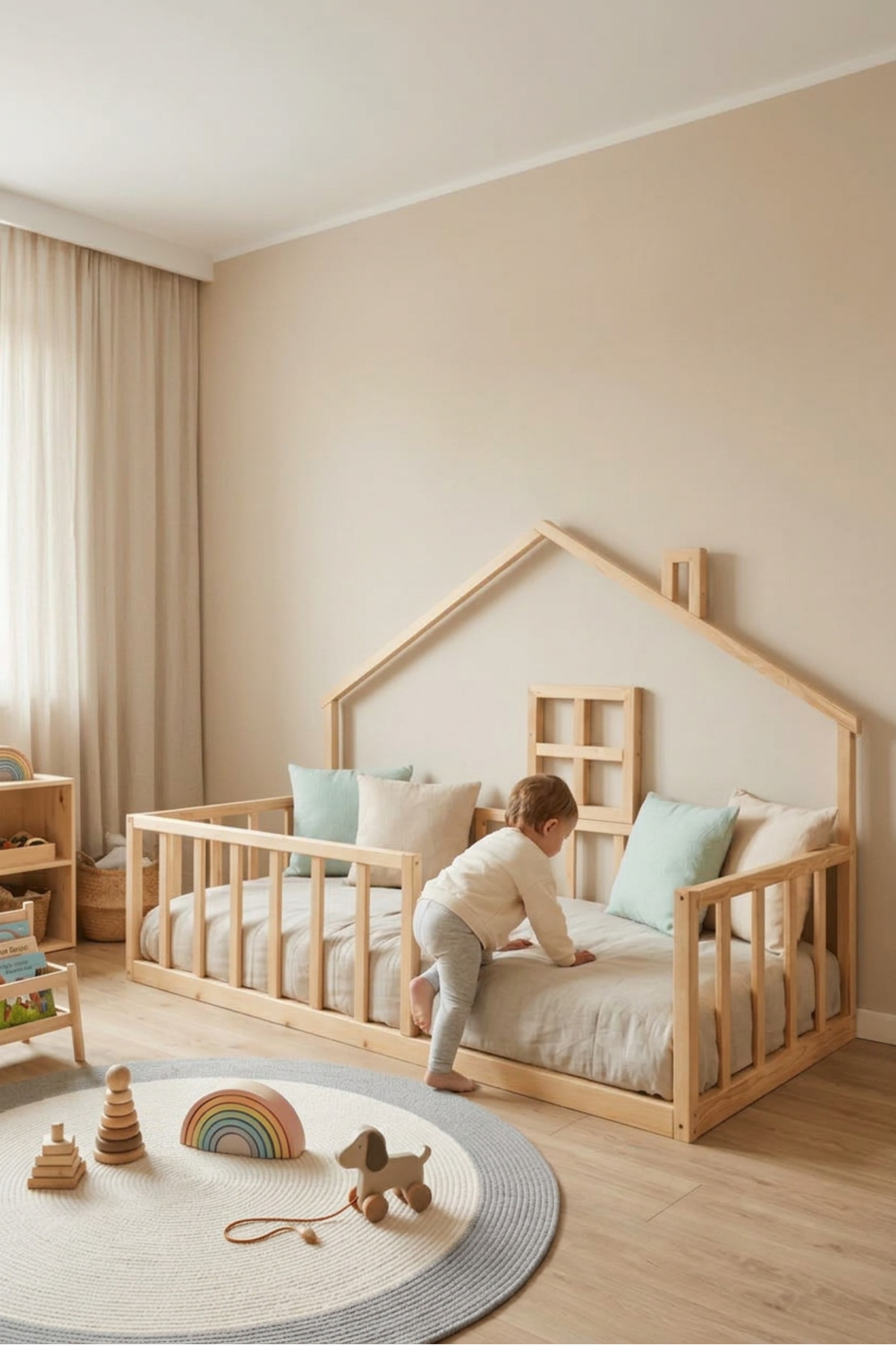 Loolpi Home Dream Ayaksız Montessori Bebek Ve Çocuk Karyolası Unisex Doğal Ahşap Yatak fotoğrafı 3 (önizleme)