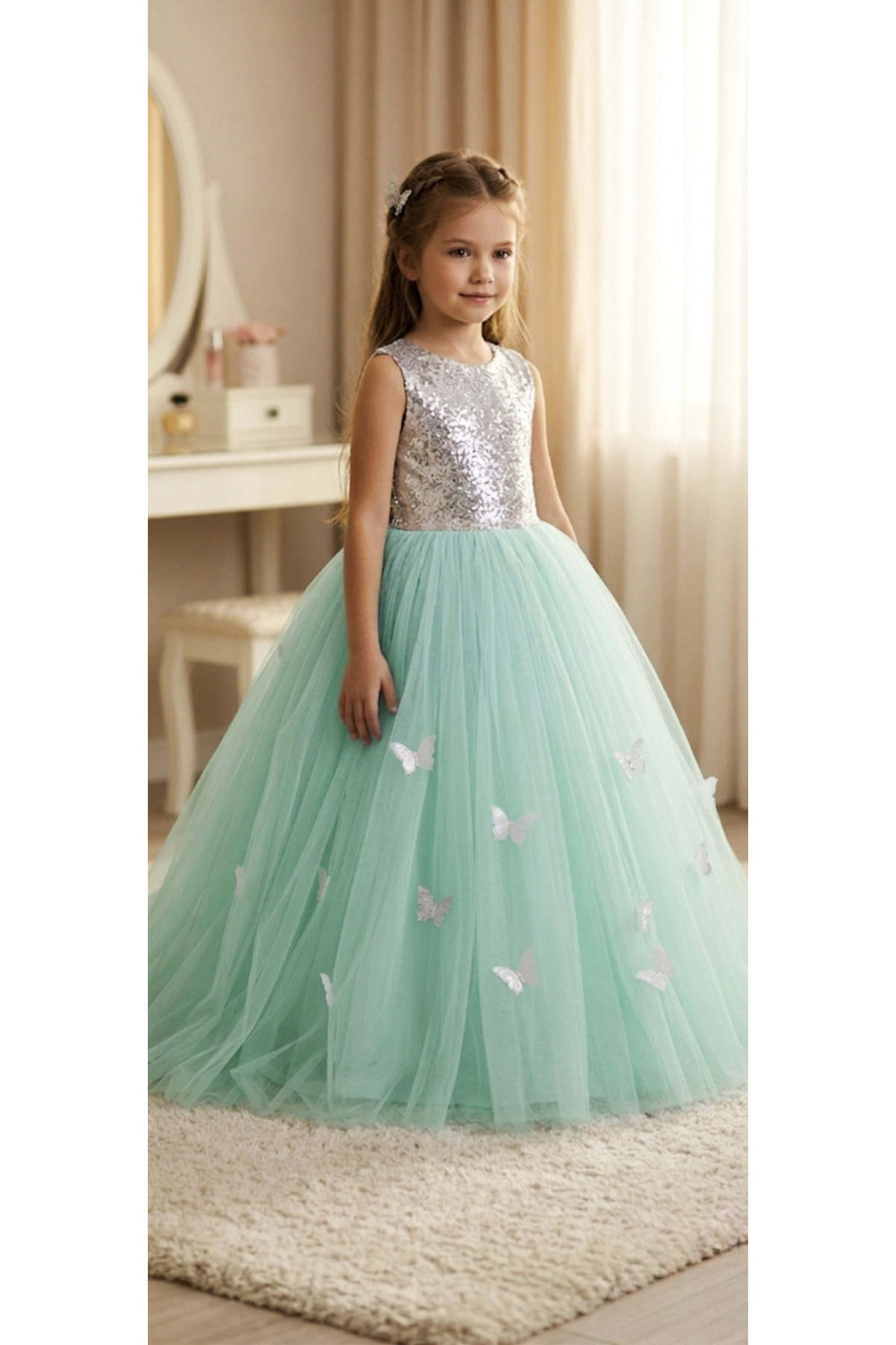 Seplin Fashion çocuk elbise prenses elbise kabarık tüllü payetli çocuk elbise çocuk abiye
