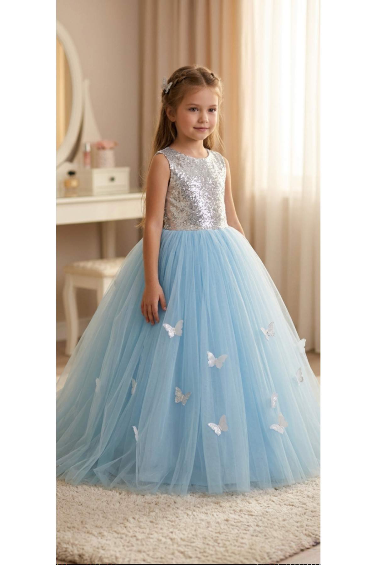 Seplin Fashion çocuk elbise prenses elbise kabarık tüllü payetli çocuk elbise çocuk abiye