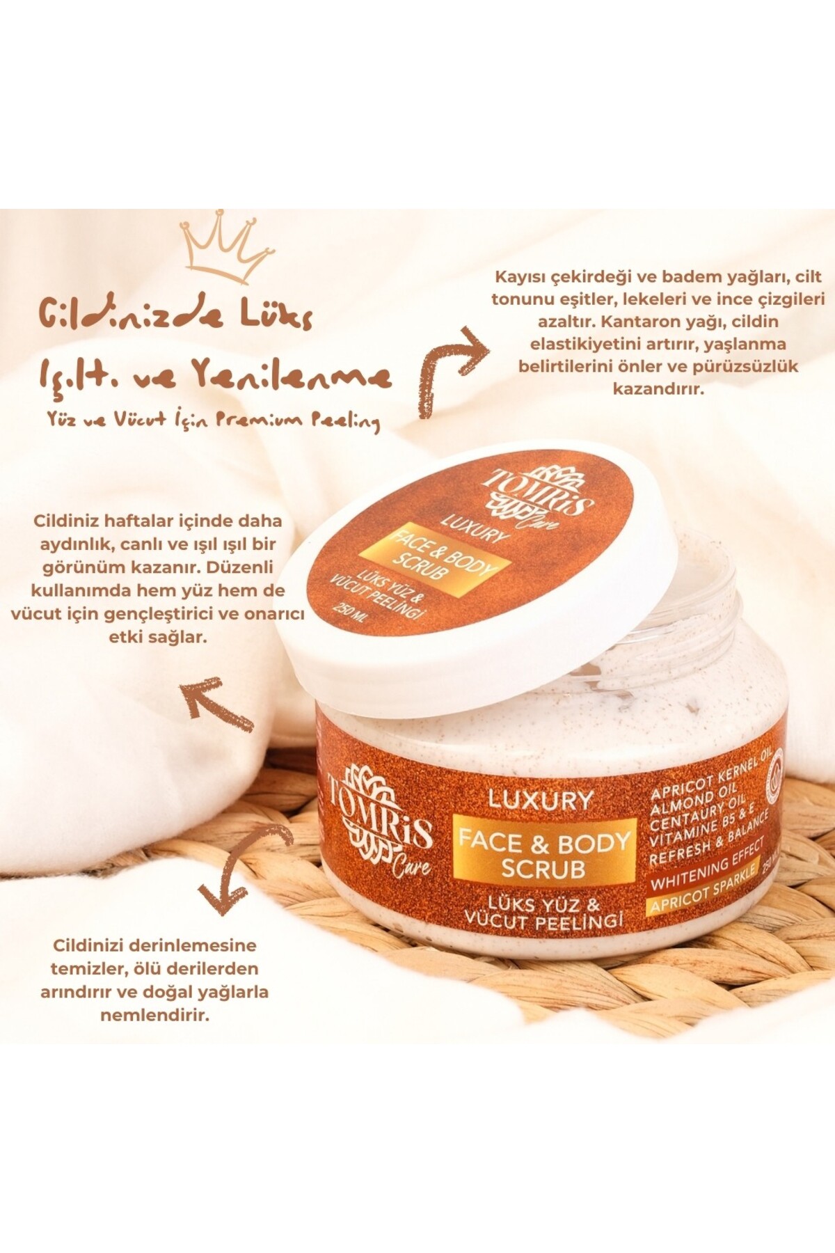 TOMRİS CARE Lüks Yüz Ve Vücut Peelingi - Arındırıcı, Nemlendirici Ve Beyazlatıcı Etki 250 Ml — YVP4605