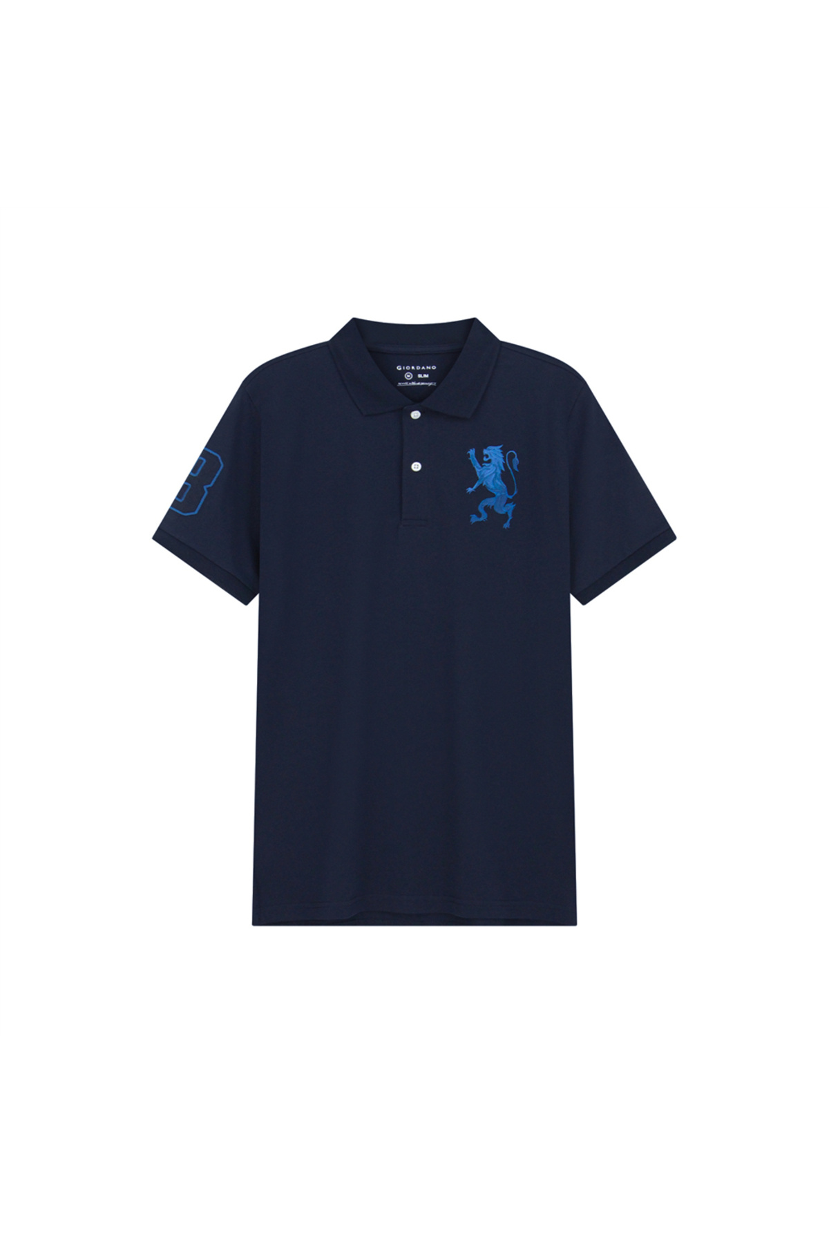 Giordano Men’s Slim Fit 3D Lion Embroidery Lycra Pique Polo