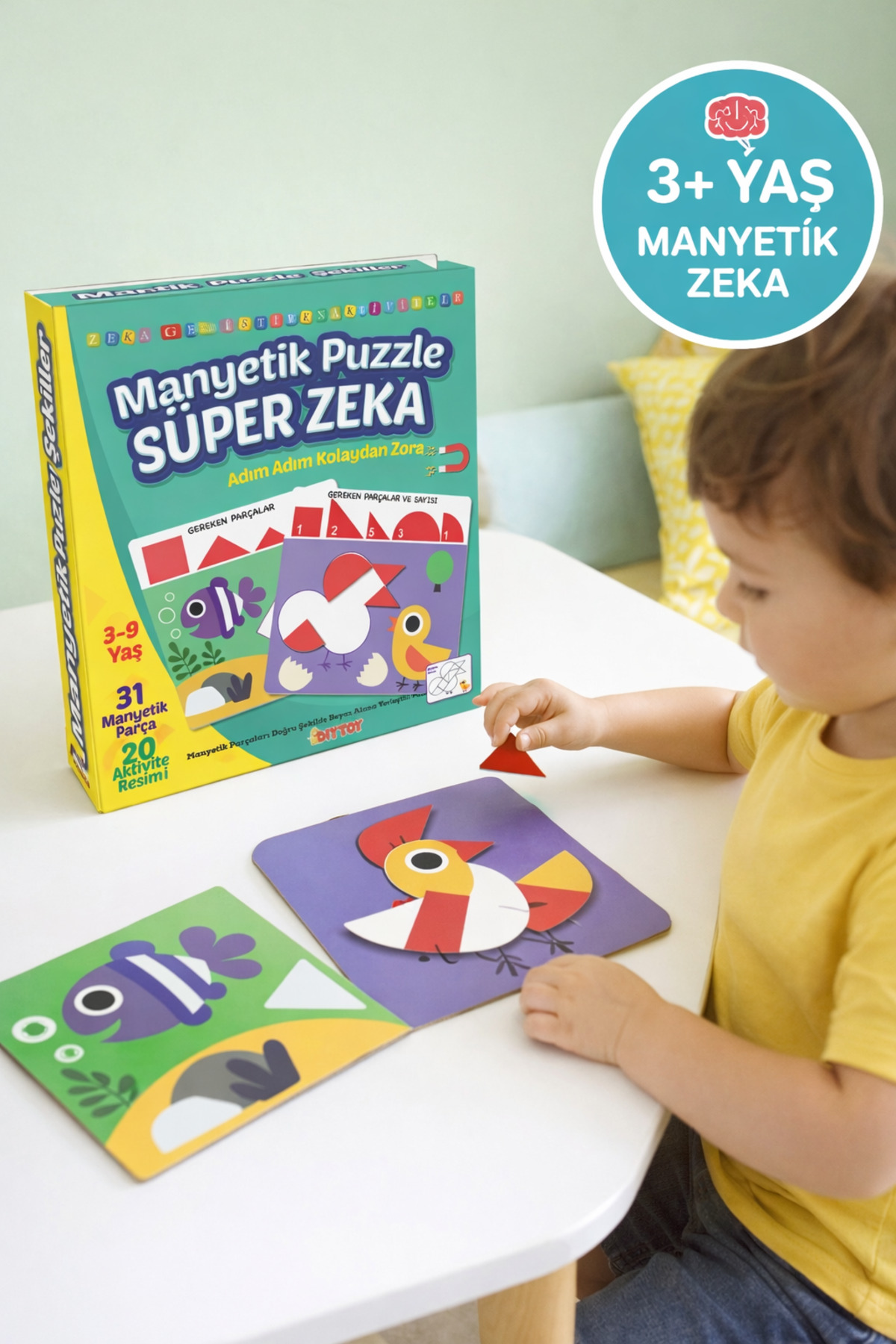 TOYFEST Manyetik Puzzle Süper Zeka Oyunu 3+ Yaş Eğitici Manyetik Şekiller Tangram Seti fotoğrafı 7 (önizleme)