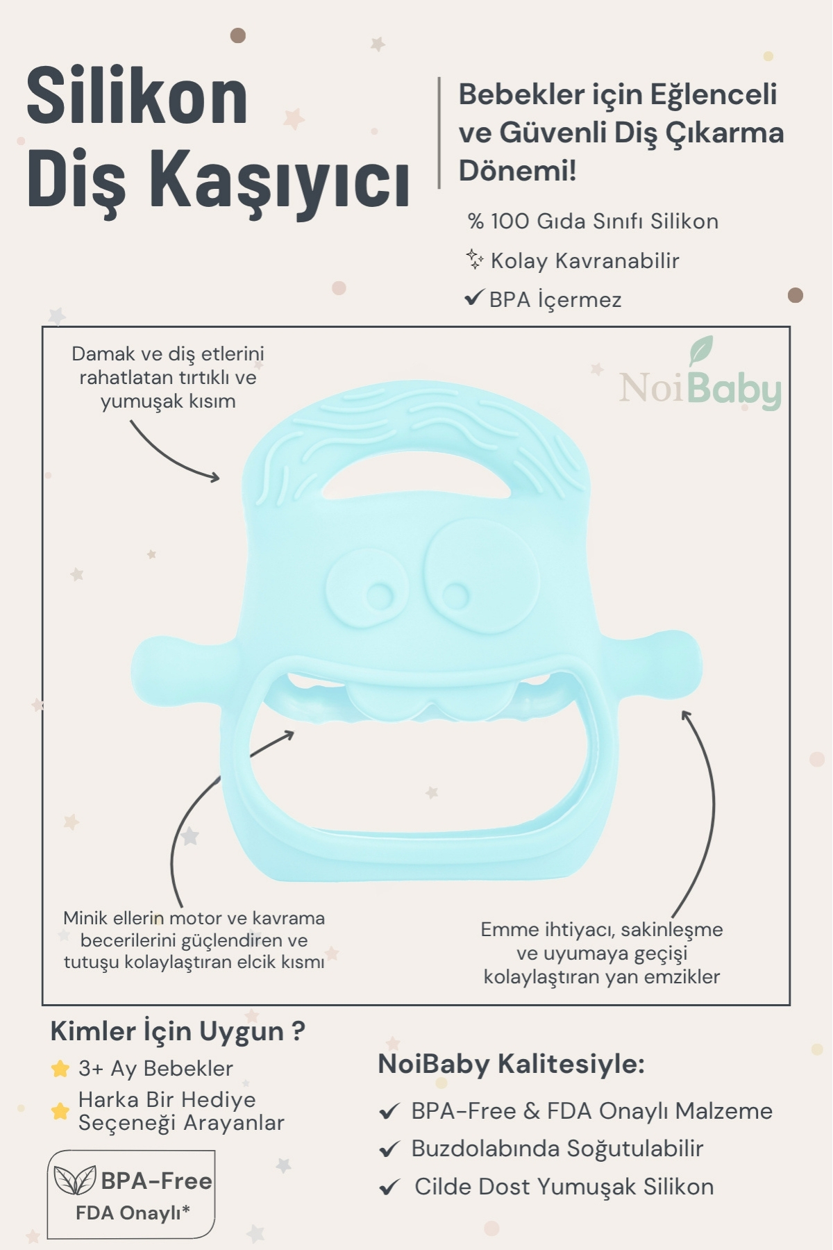 NoiBaby Bebek Diş Kaşıyıcı Silikon - Mavi fotoğrafı 5 (önizleme)