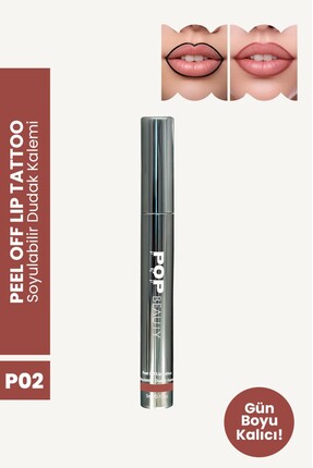 POP Beauty Soyulabilir Dudak Kalemi - Peel-Off Lip Tattoo, PO2, BORDO