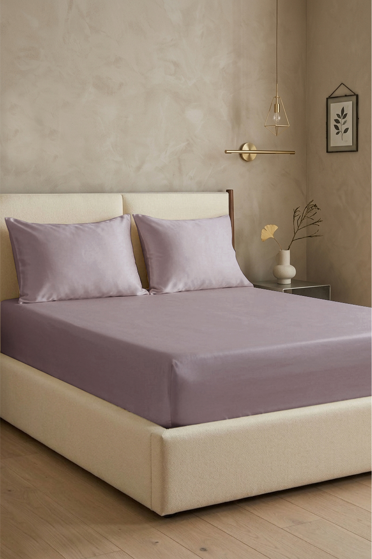 100% Cotton Satin 200 TC (80 Strands) Elastic Sheet Set Lilac
