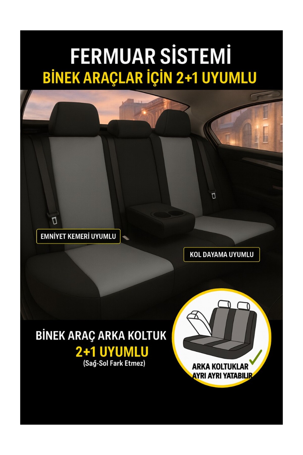 Üniversal Nergis Serisi Tay Tüyü Lacost Oto Koltuk Kılıfı – Siyah görseli