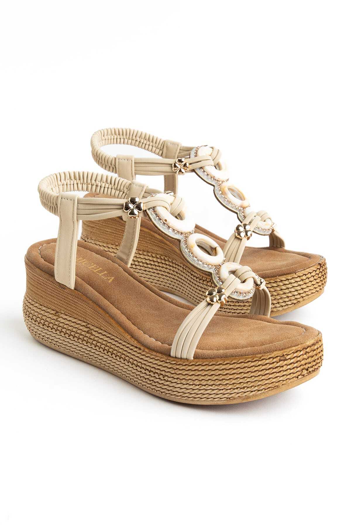 Malaga Women's Beige Fill Heel Sandals