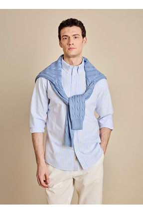 BROOKS BROTHERS Beyaz - Mavi Erkek Düğmeli Regular Fit Çizgili Gömlek BBSS26M...