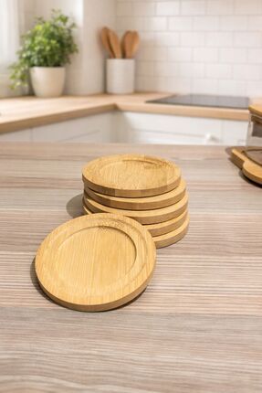 Rodiya Home 6 Adet Yuvarlak Model Ahşap Çay Bardağı - Fincan Altlığı Seti