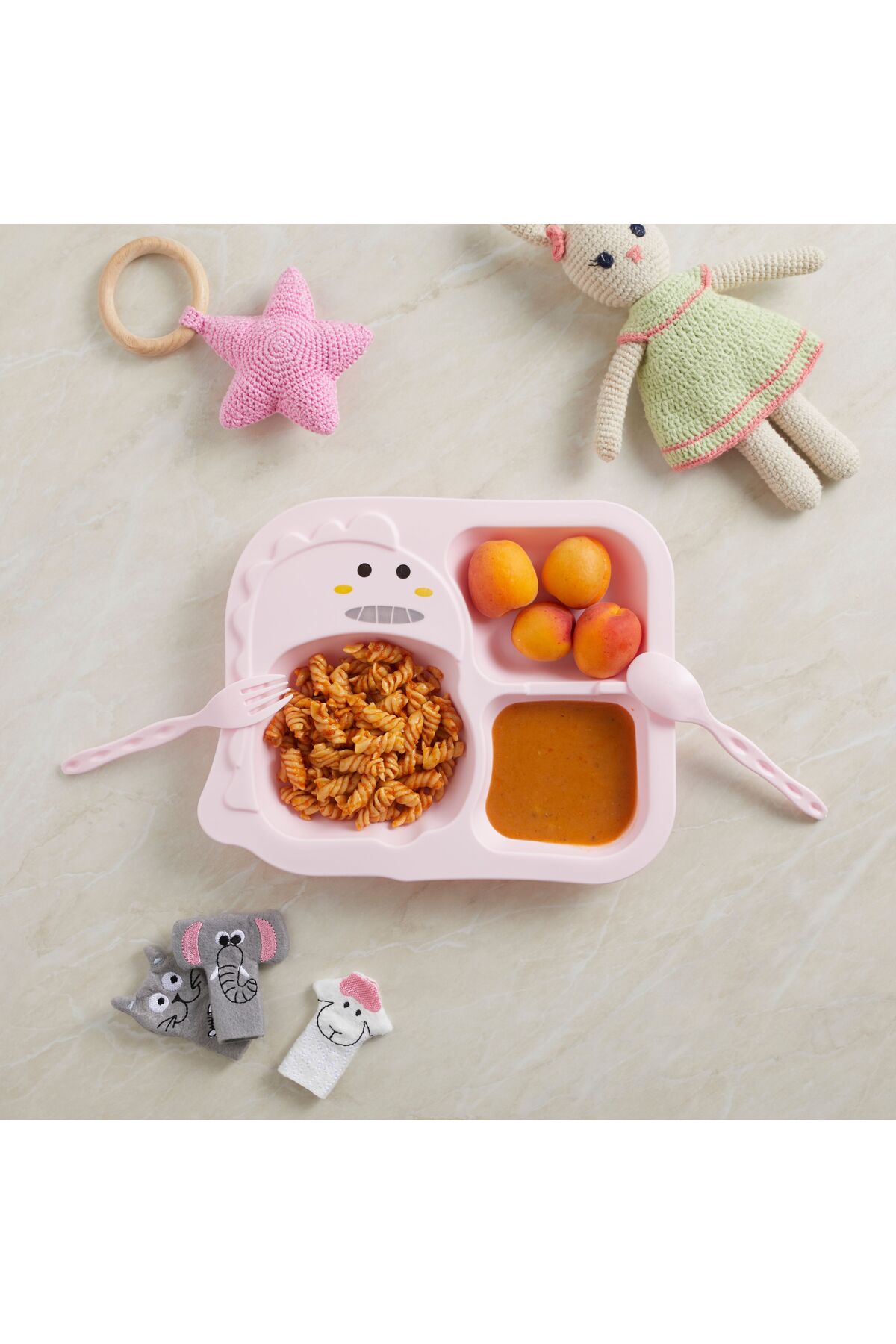 tinibud Bebek Bölmeli Mama Tabağı Kaşık Çatal Seti PP Kırılmaz 400 ml Dayanıklı 22.3x27.4x3.7 cm fotoğrafı 3 (önizleme)