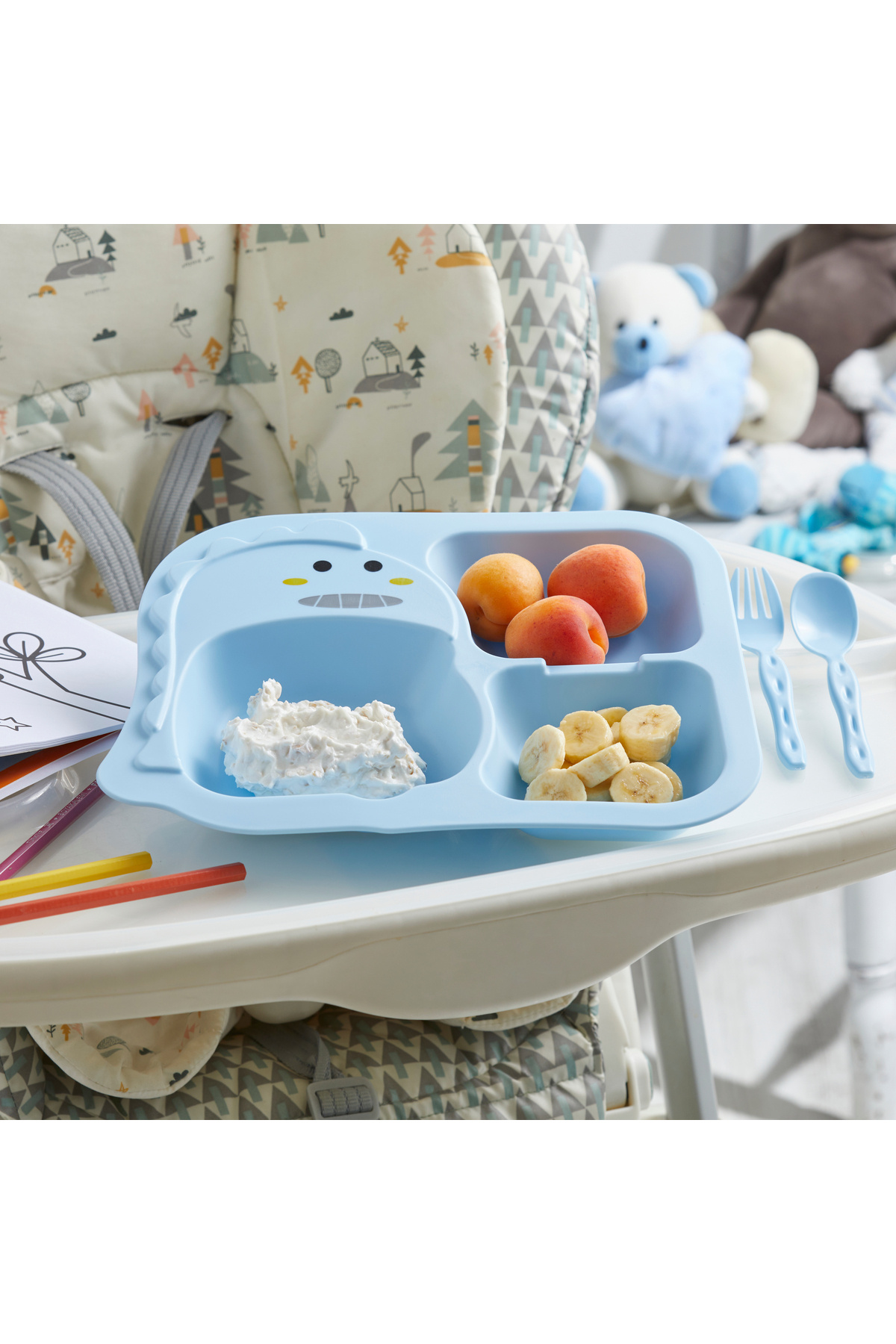 tinibud Bebek Bölmeli Mama Tabağı Kaşık Çatal Seti PP Kırılmaz 400 ml Dayanıklı 22.3x27.4x3.7 cm fotoğrafı 2 (önizleme)