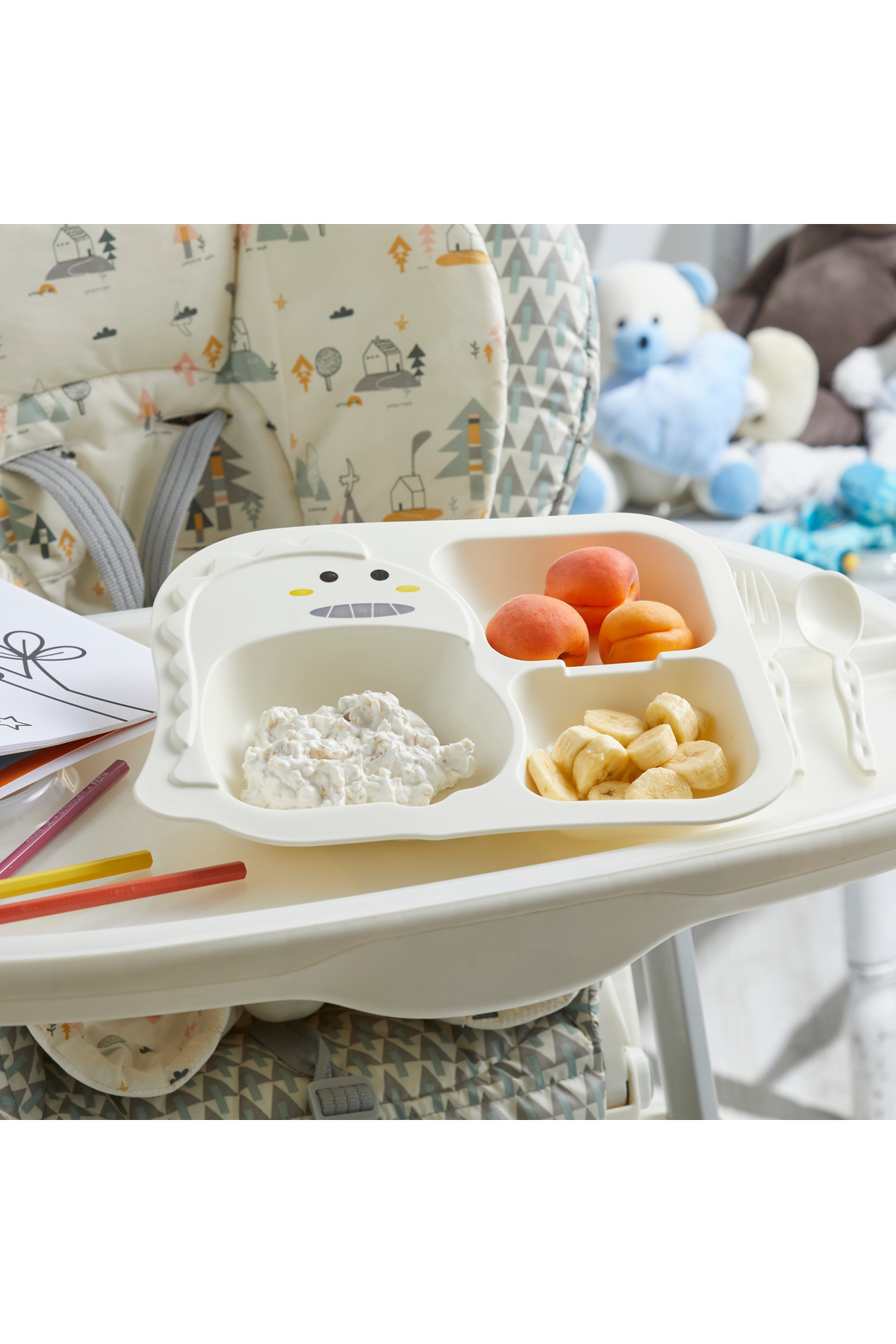 tinibud Bebek Bölmeli Mama Tabağı Kaşık Çatal Seti PP Kırılmaz 400 ml Dayanıklı 22.3x27.4x3.7 cm fotoğrafı 3 (önizleme)