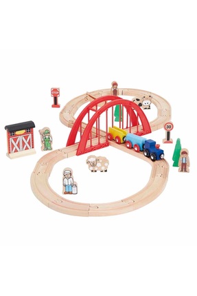 Squirrel Play 35 Parça Ahşap Tren Seti - Eğitici 8 Rakamı Raylı Yol ve Figürl...