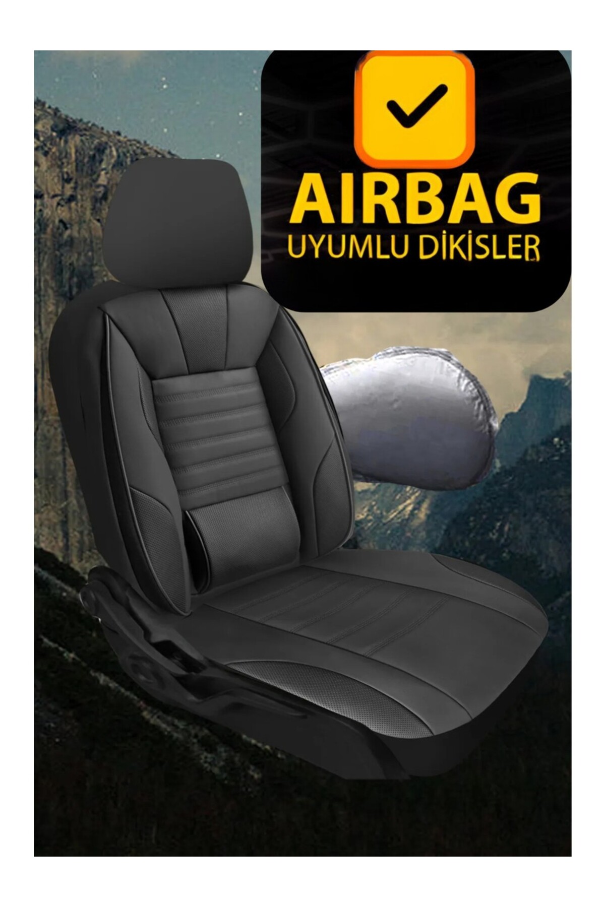 Tegin Üniversal Sarp Serisi Oto Koltuk Kılıfı 5’li Set – Airbag & Kolçak Uyumlu, 3 Katman, Deri+Lakost Siyah — alternatif görsel