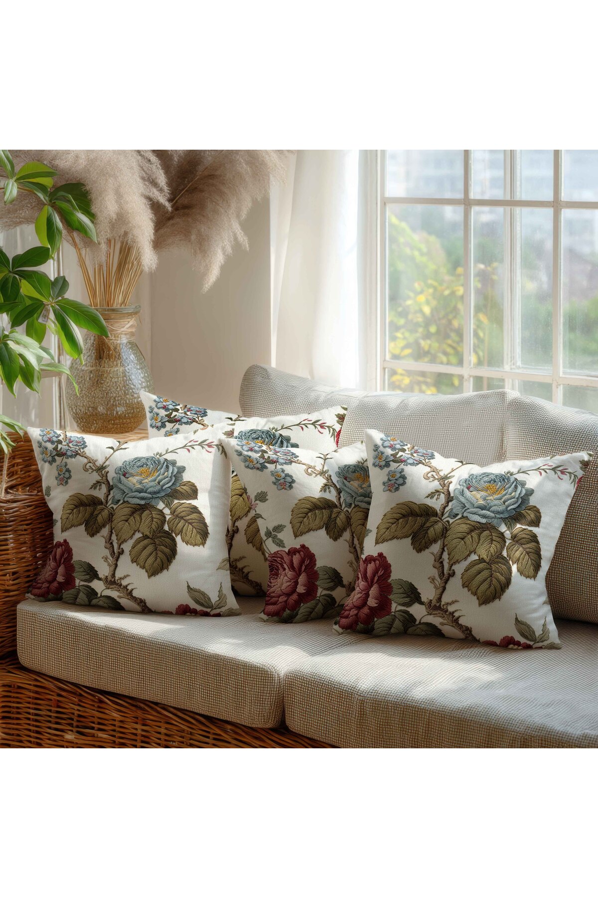 Beautiful Store Digital Print Embroidery Pattern 4-Piece Same Pattern Square Pillowcase