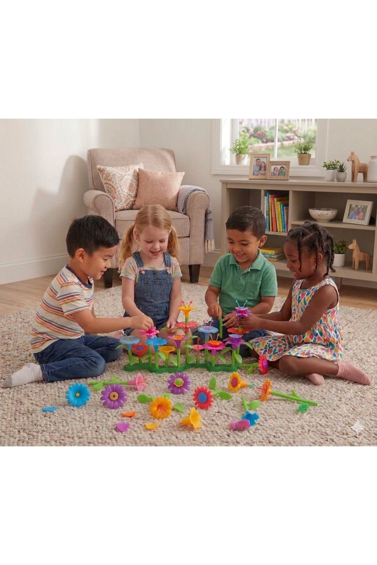 toysmilla Çiçek Bahçesi Oyuncağı Montessori Okul Öncesi +3 Yaş 52 Parça Yapım Seti Bul Tak Blok Eğitici fotoğrafı 3 (önizleme)