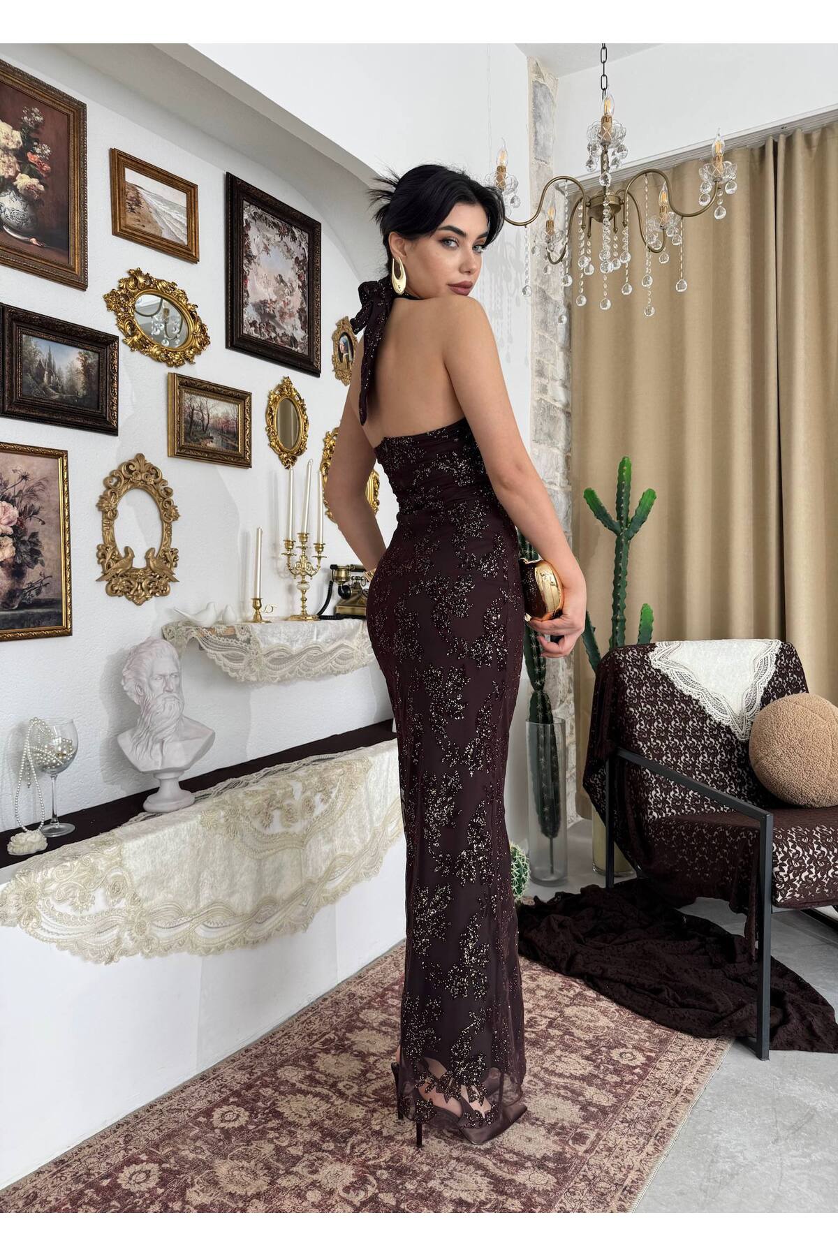 zoezoe Sona Boyun Bağlamalı Jakarlı Tül Elbise görsel 6