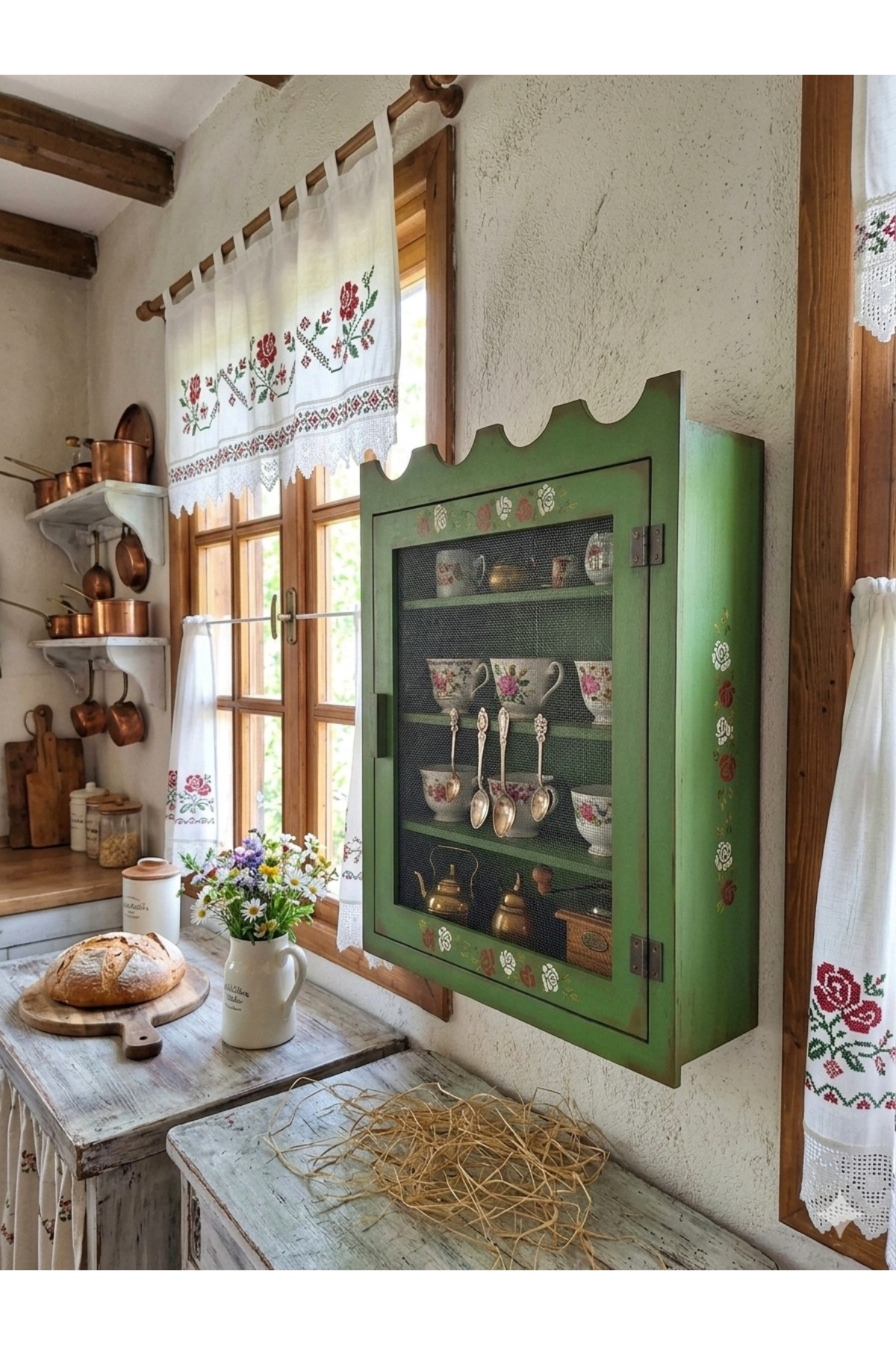 Hand-painted, leaf green,multi-purpose, wired wardrobe with lid, patio,wire wardrobe