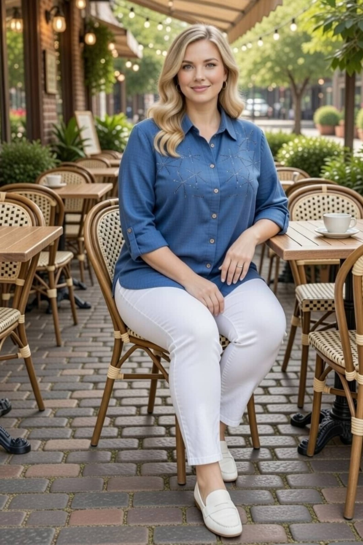 tarzımsüper  Büyük Beden Oversize Premium Taş Baskılı Keten Kadın Gömlek - Rahat Kesim - Görsel 5