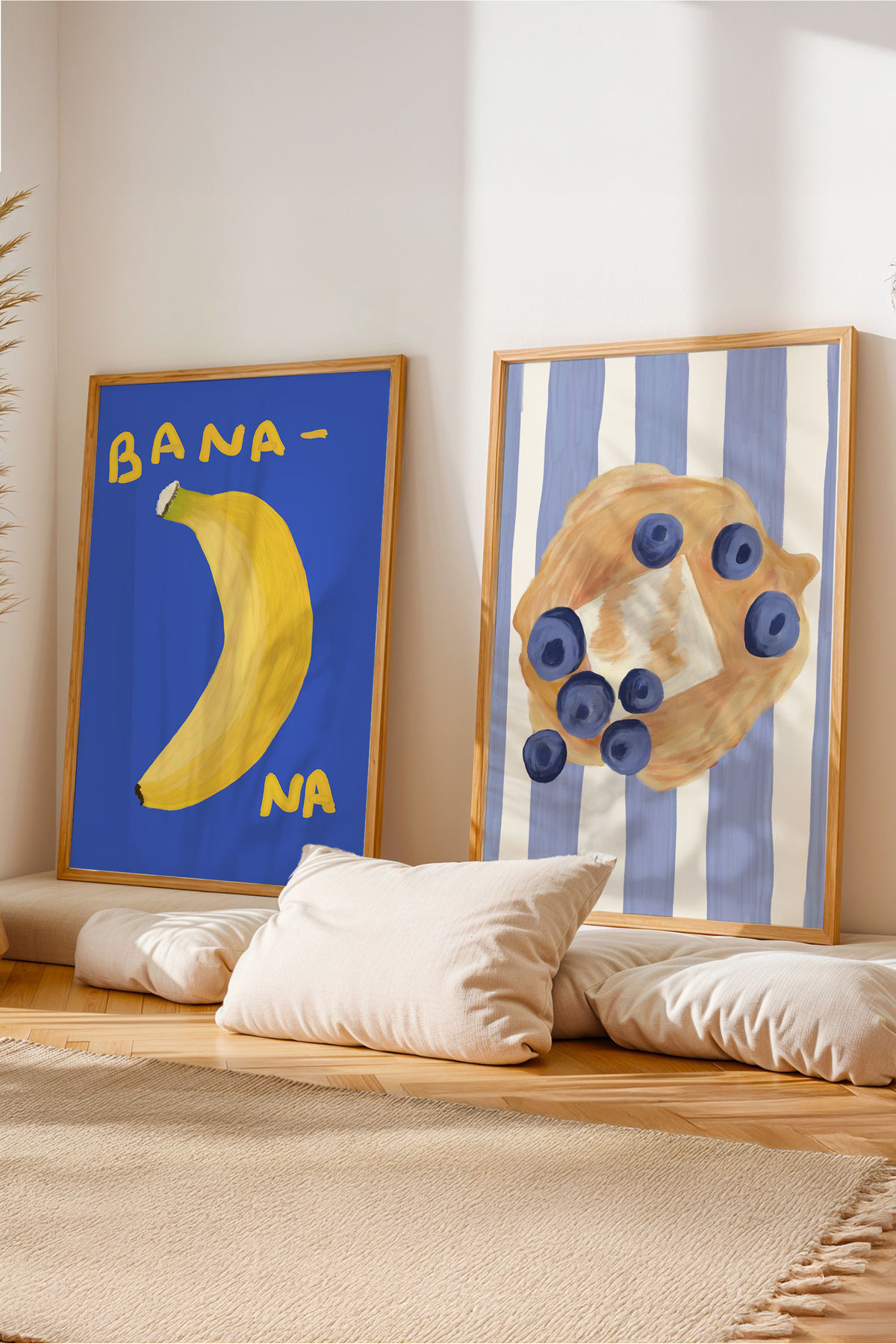 2’li Mutfak Tablo Seti Waffle ve Muz Poster Modern Duvar Dekoru Çerçevesiz