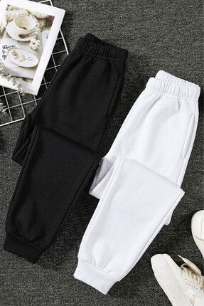 evavi Çocuk Baskısız İkili Paket Beyaz-Siyah Eşofman Altı