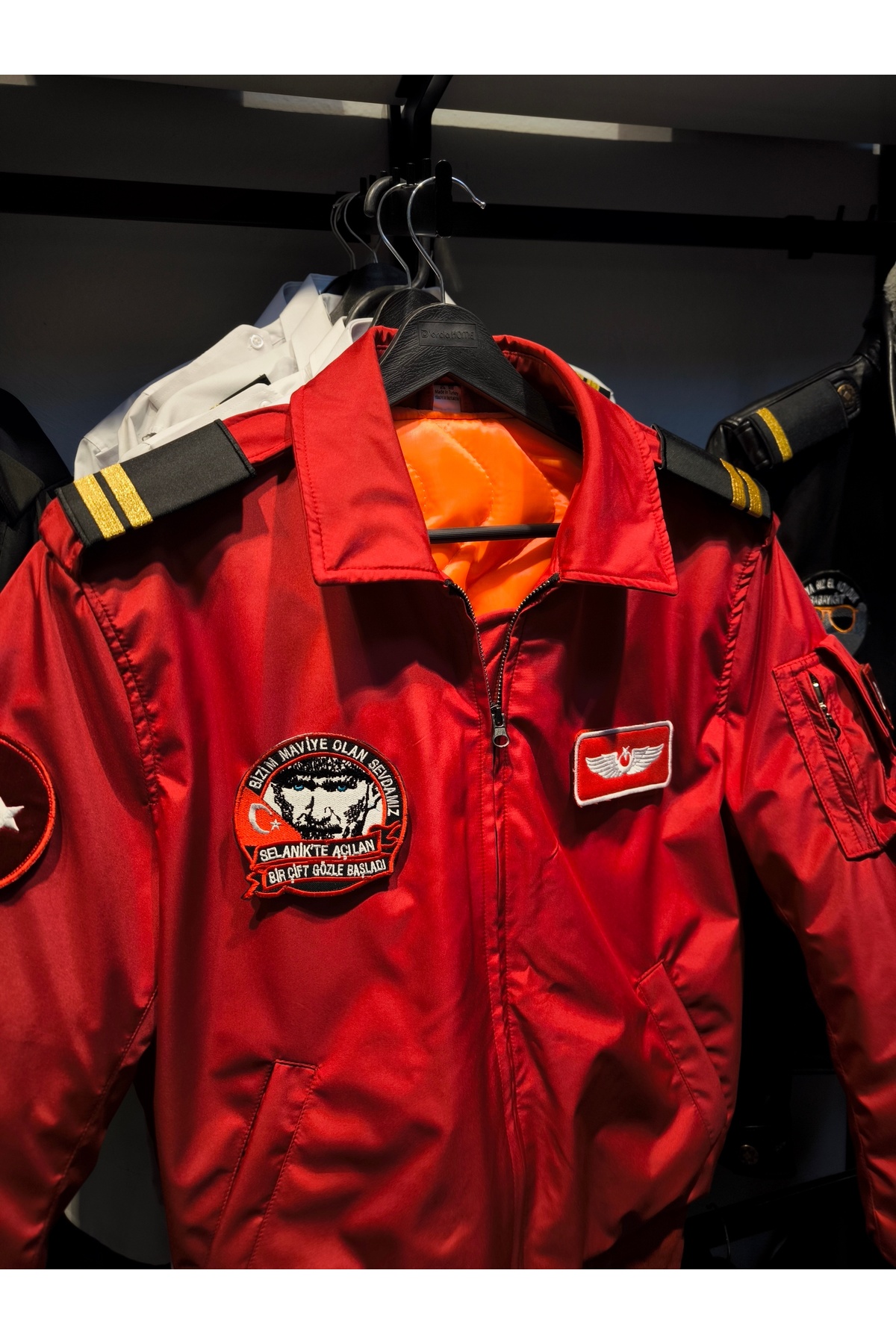 mont Pilot Uçuş Montu - Kırmızı Renk - Bomber görsel 2